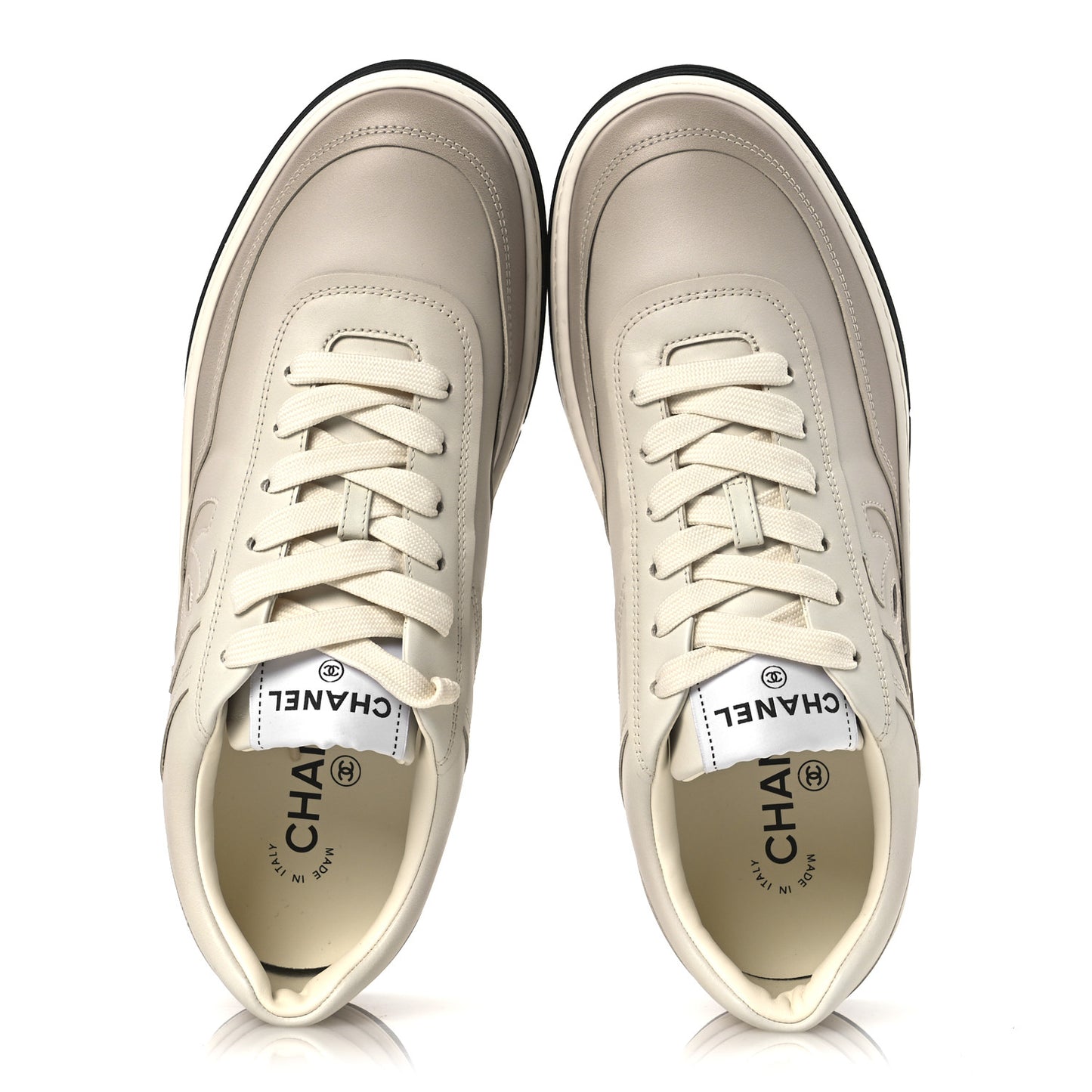 Printed Calfskin Womens CC Logo Sneakers 40 Beige