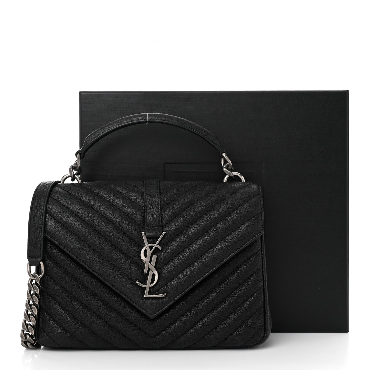 Sheepskin Matelasse Chevron Monogram Medium College Bag Black