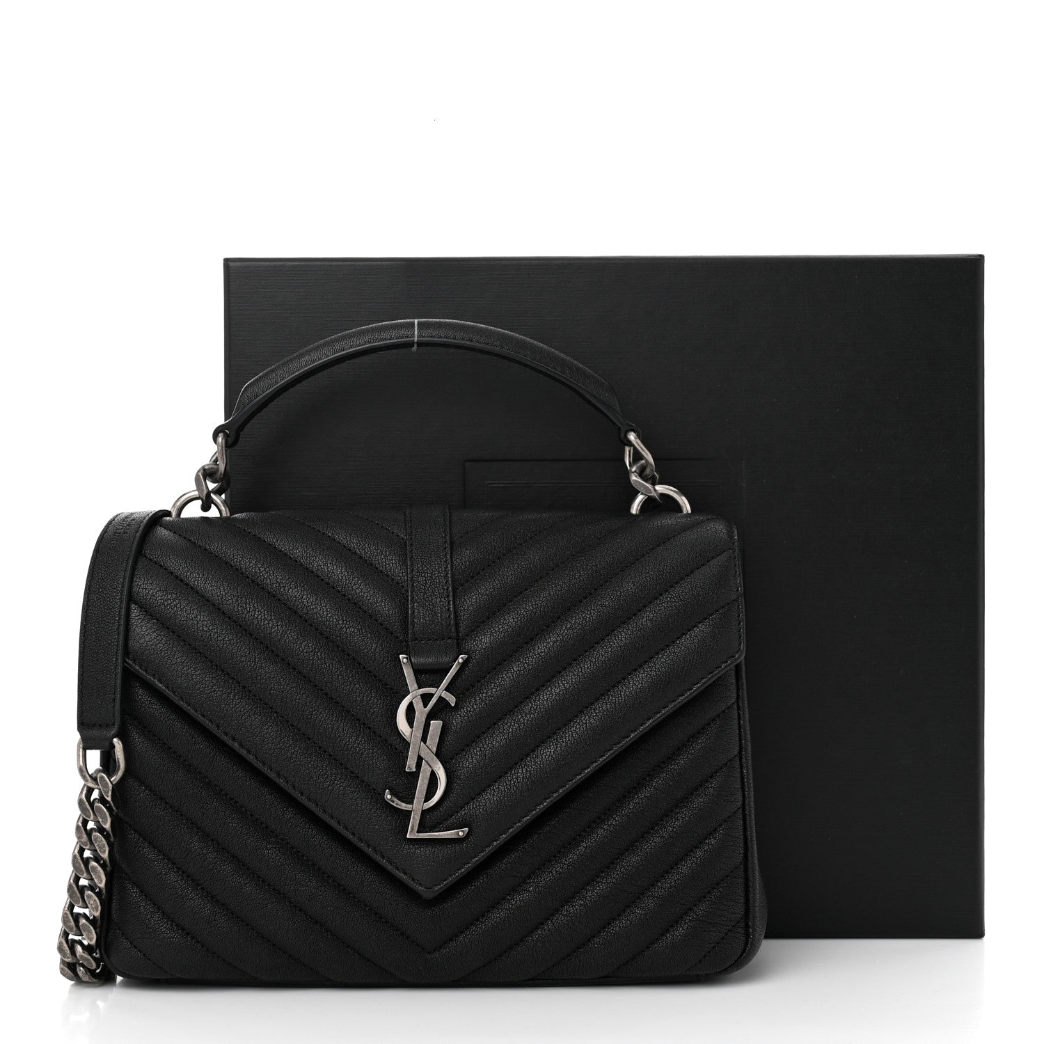Saint Laurent Sheepskin Matelasse Chevron Monogram Medium College Bag Black 11 of 11