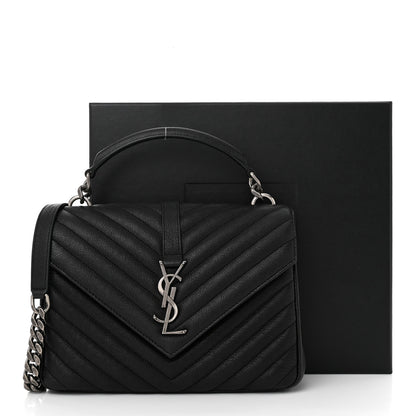 Saint Laurent Sheepskin Matelasse Chevron Monogram Medium College Bag Black 11 of 11