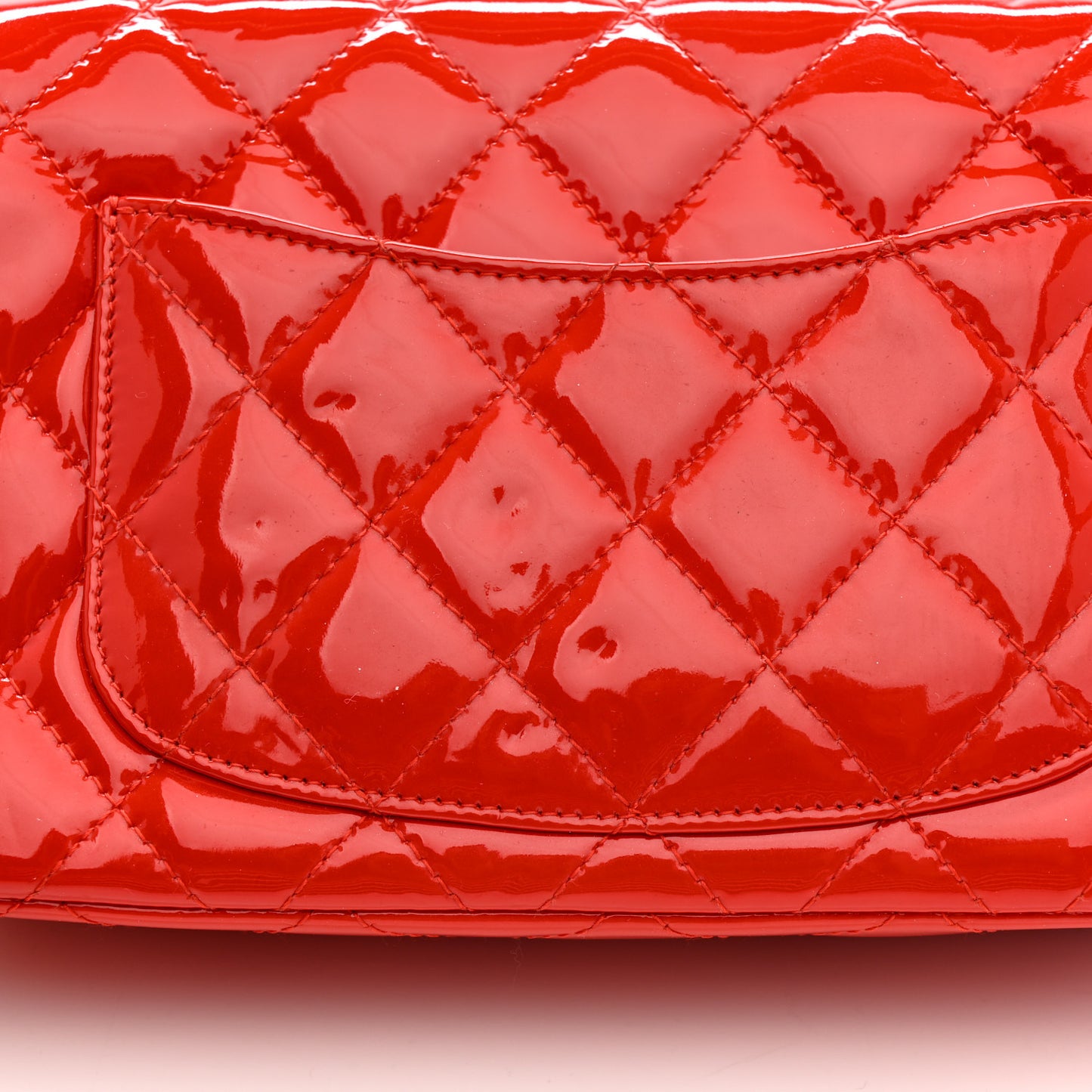 Patent Calfskin Quilted Mini Rectangular Flap Red