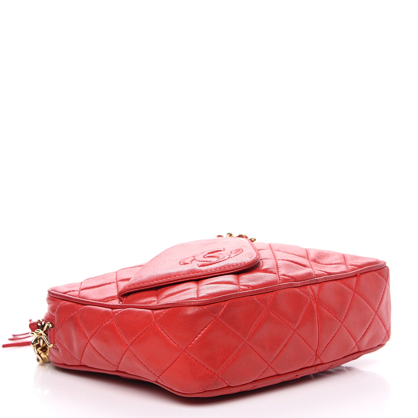 Lambskin Quilted Flap Tassel Camera Case Red