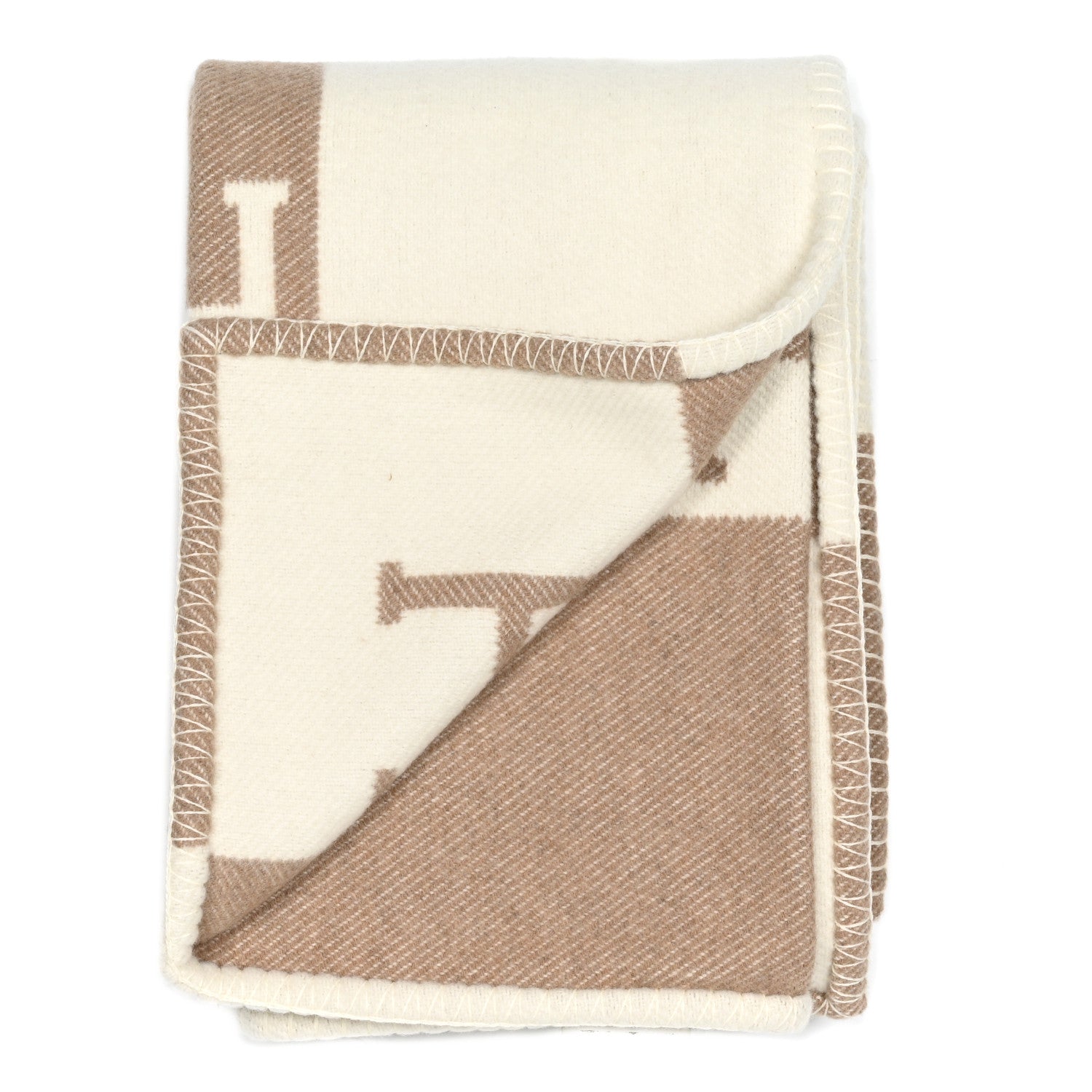 Hermes Wool Cashmere Avalon Baby Blanket Noisette Moyen White 2 of 3