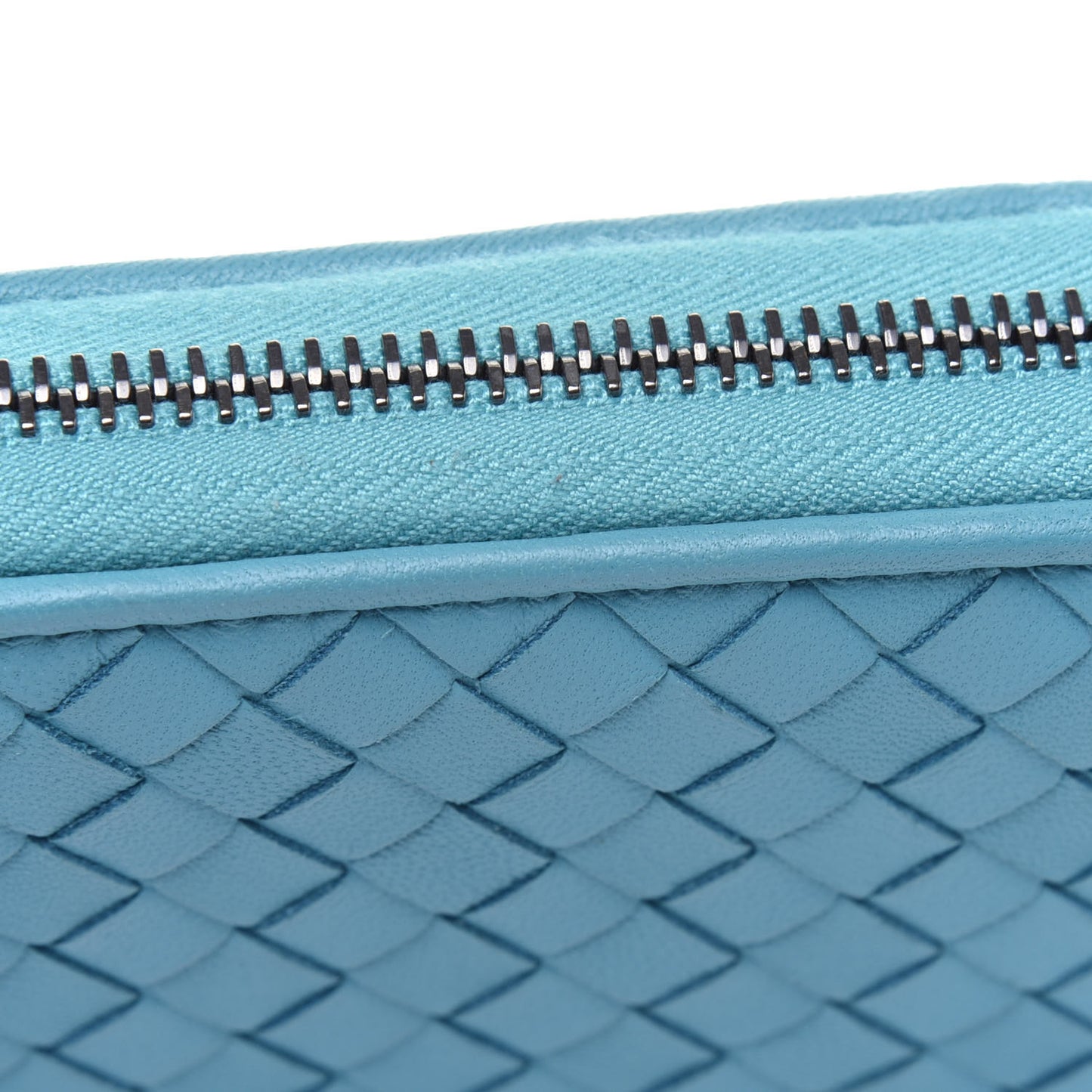 Nappa Intrecciato Zip Around Wallet Turquoise