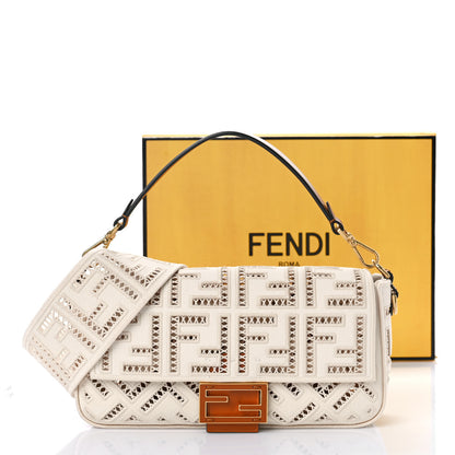 Fendi Canvas Cuoio Agata FF Ajour Embroidered Baguette Grezzo Cuoio 9 of 9