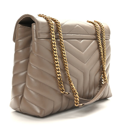 Saint Laurent Calfskin Y Quilted Monogram Medium Loulou Chain Satchel Taupe 3 of 9