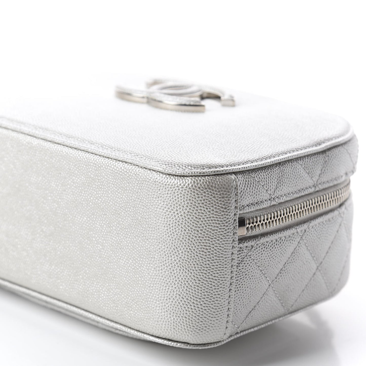 Metallic Caviar Small Coco Curve Vanity Bag Silver