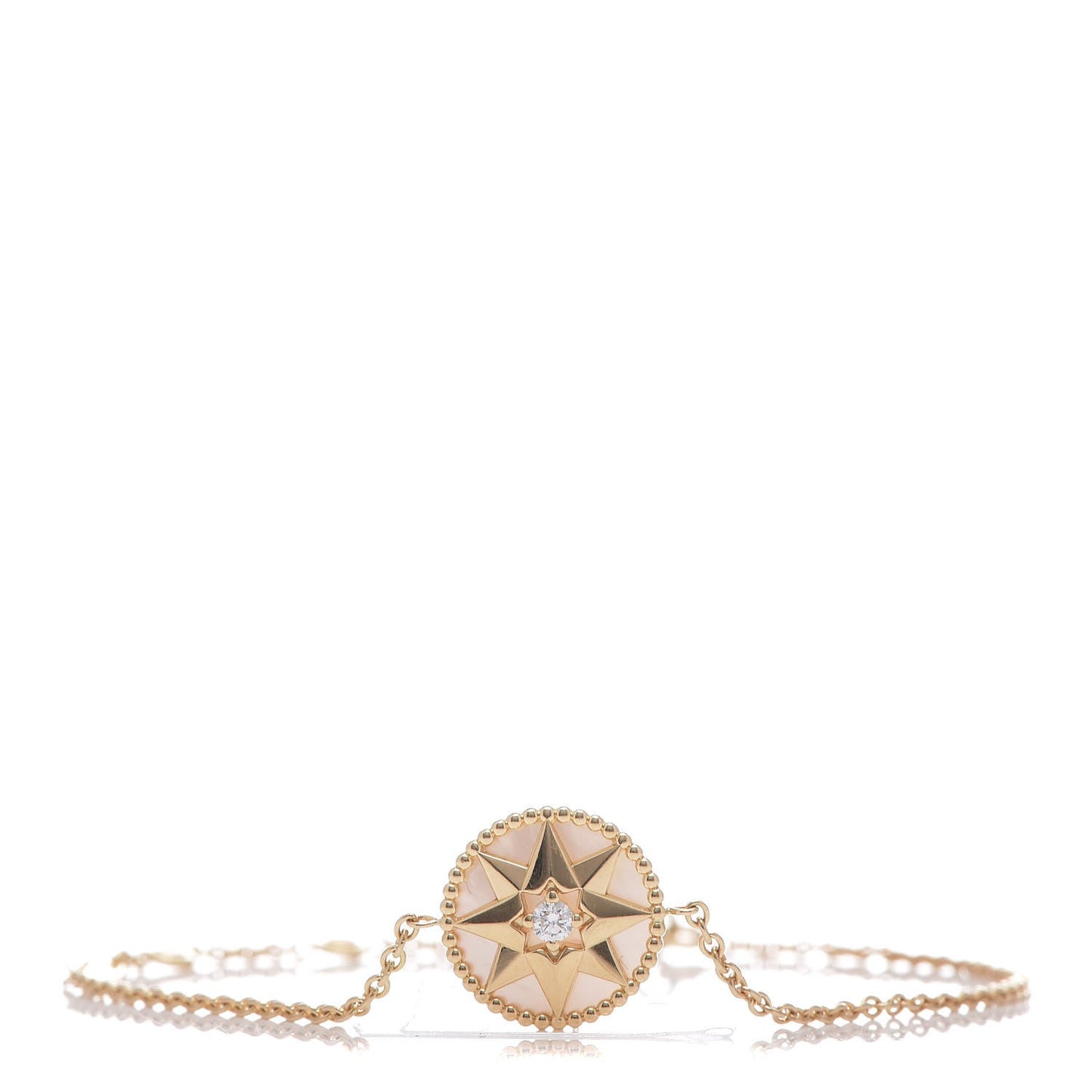 18K Yellow Gold Diamond Mother of Pearl Rose Des Vents Bracelet