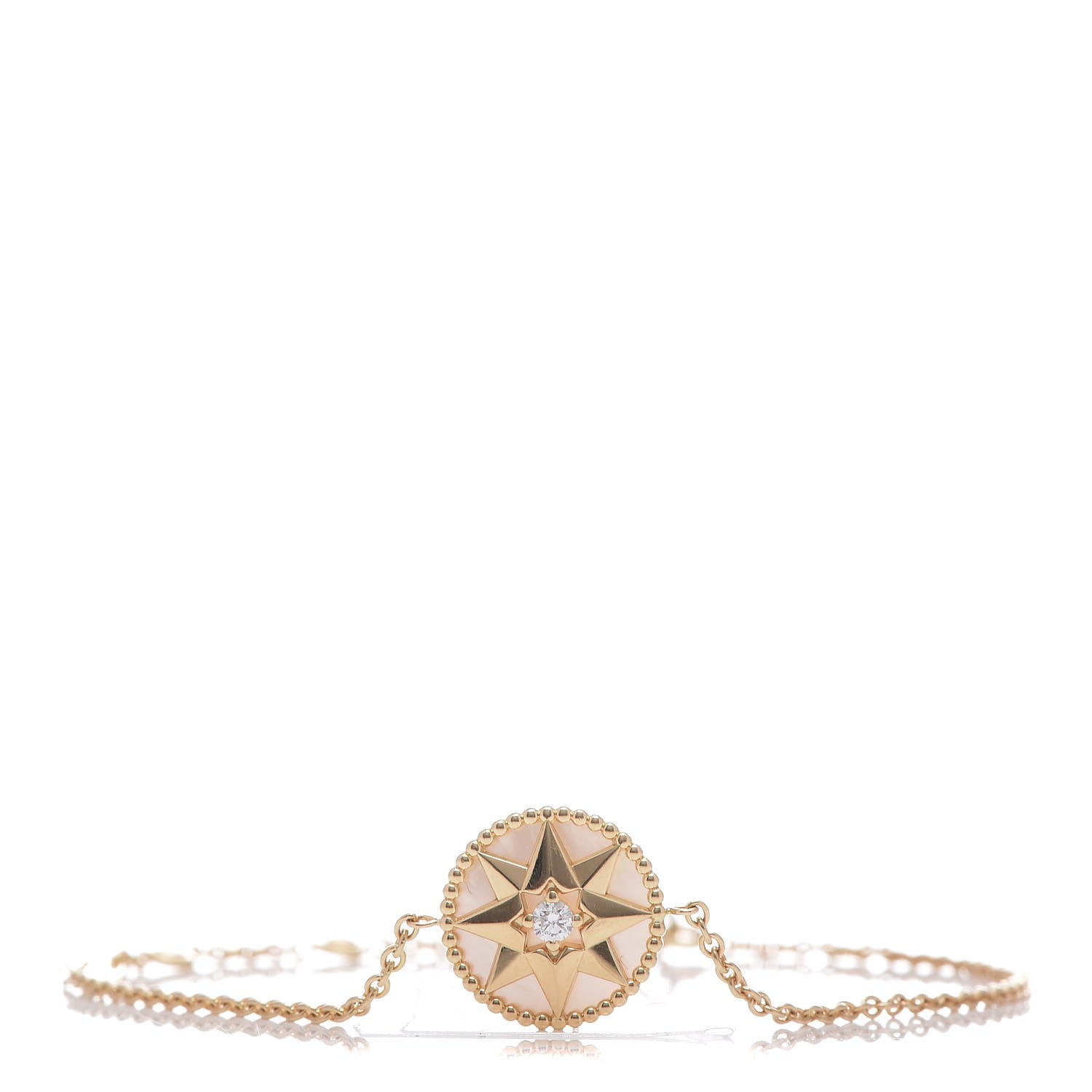 Christian Dior 18K Yellow Gold Diamond Mother of Pearl Rose Des Vents Bracelet 1 of 16