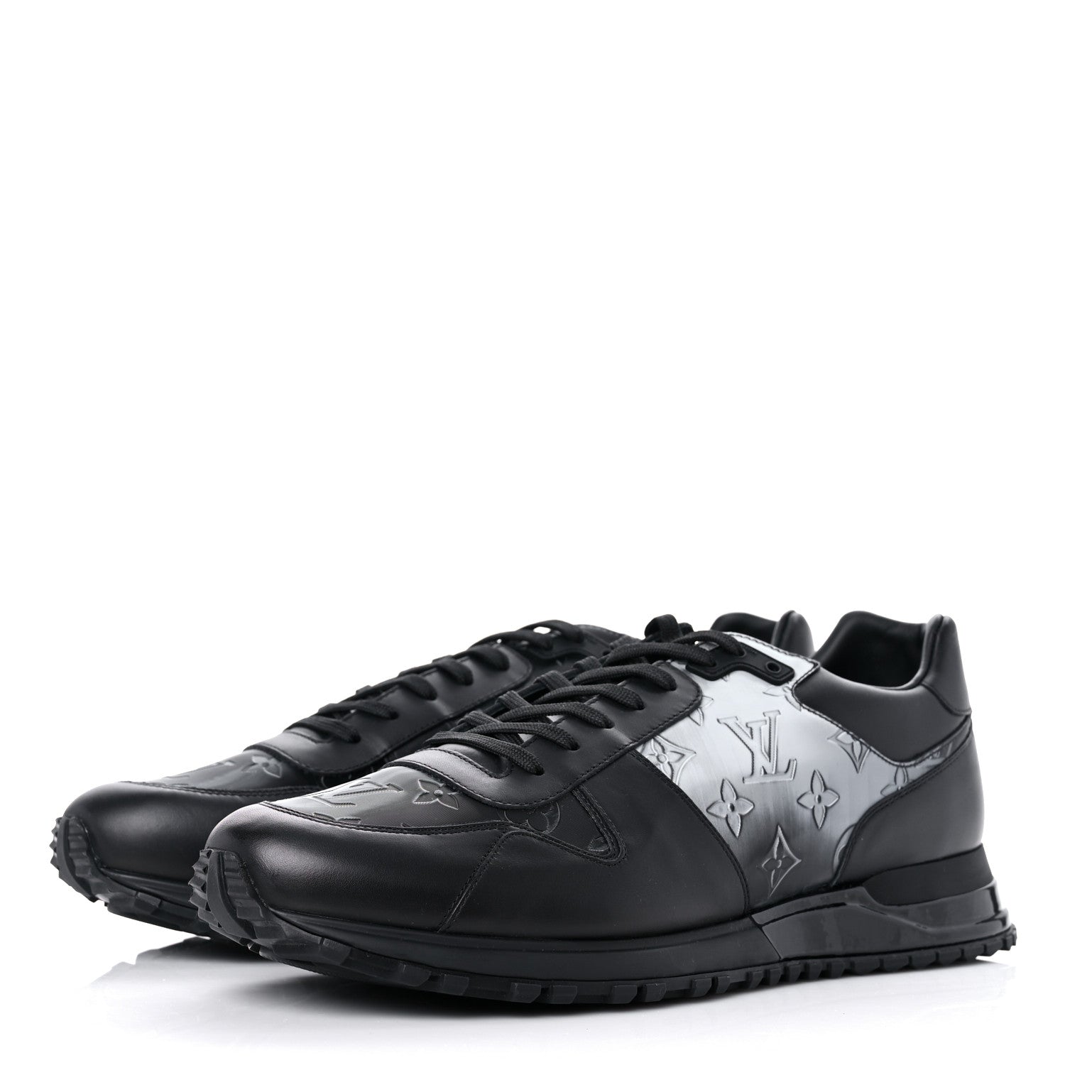 Louis Vuitton Iridescent Textile Monogram Calfskin Mens Run Away Sneakers 11 Black 3 of 9