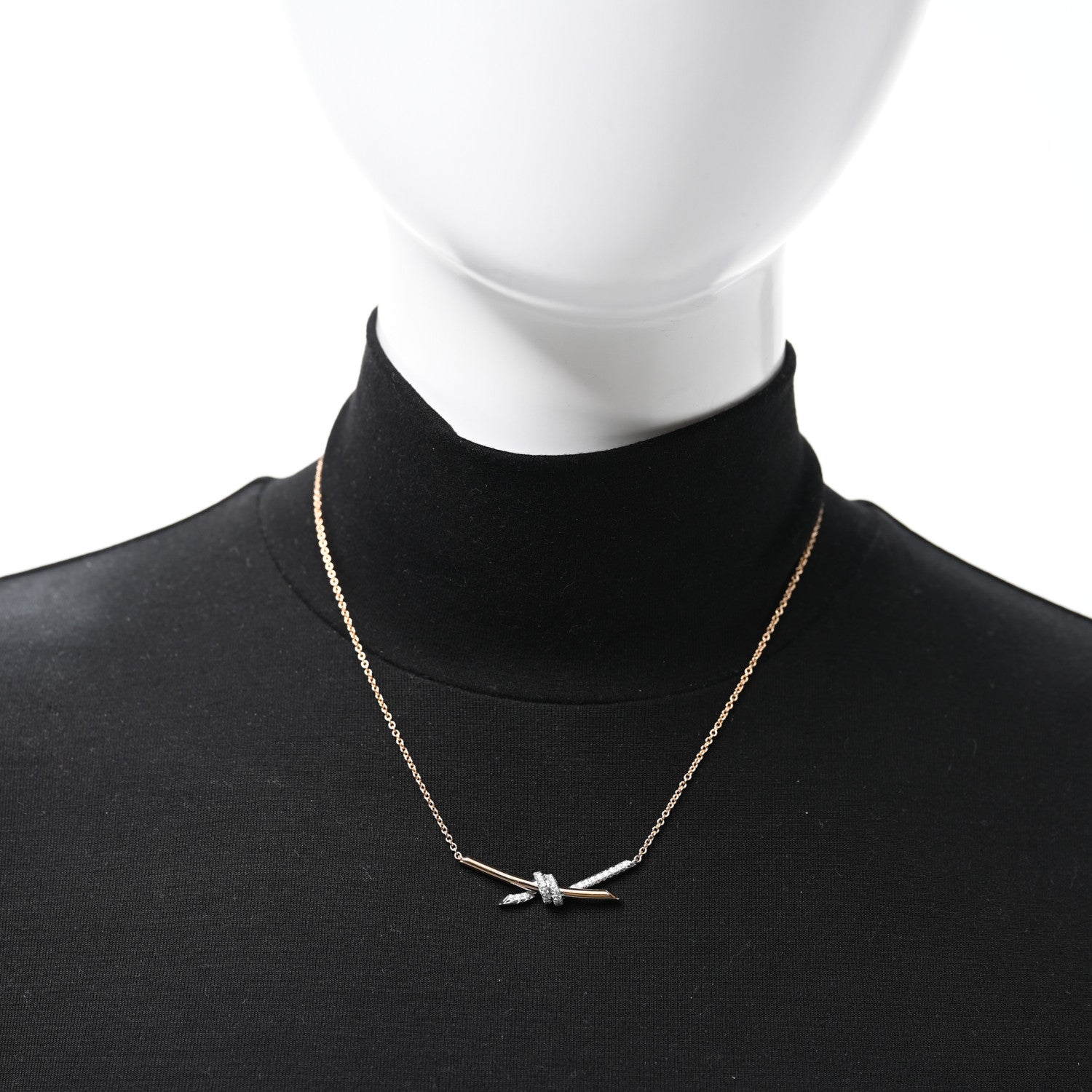 Tiffany 18K Rose White Gold Diamond Knot Necklace 2 of 5