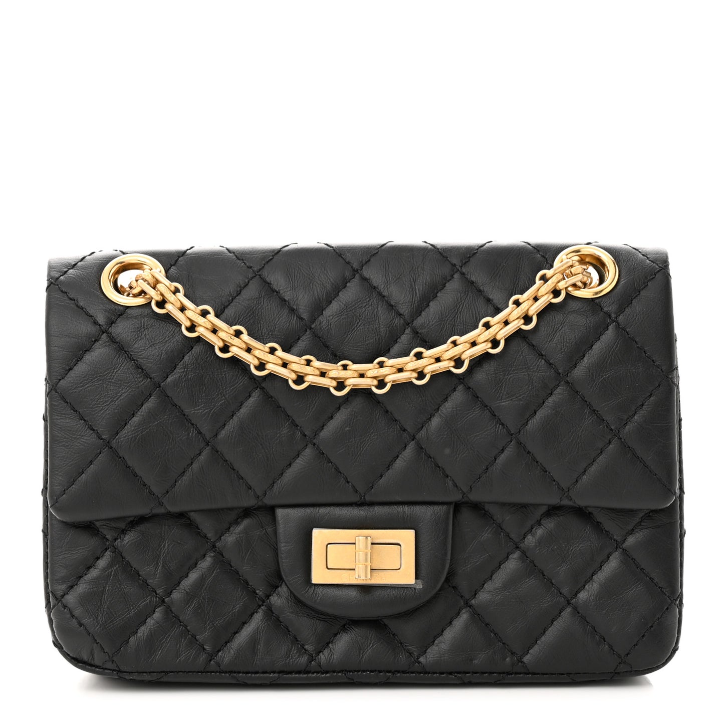 Aged Calfskin Quilted 2.55 Reissue Mini Flap Black