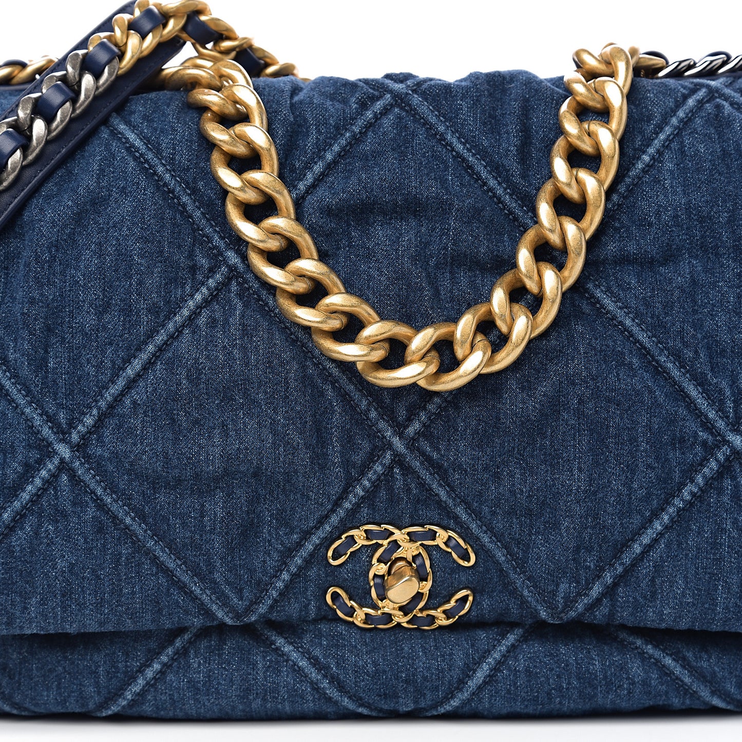 Denim Quilted Maxi Chanel 19 Flap Blue