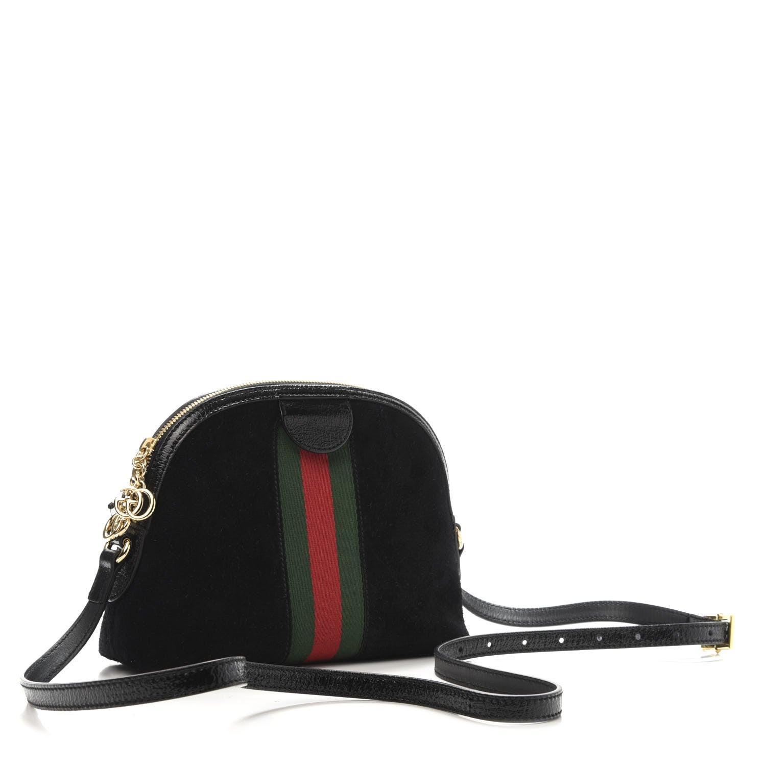 Gucci Suede Patent Web GG Small Ophidia Dome Shoulder Bag Black 3 of 11