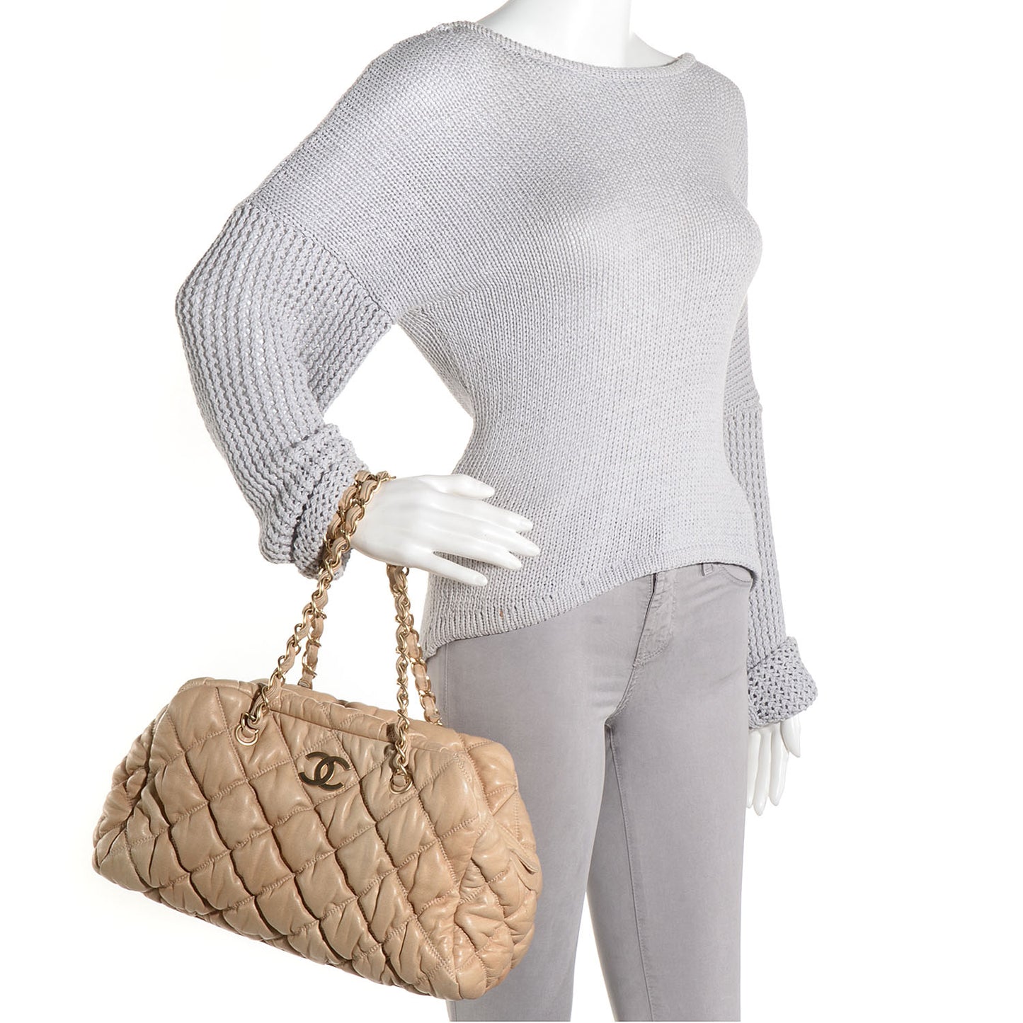 Lambskin Bubble Quilt Bowler Beige