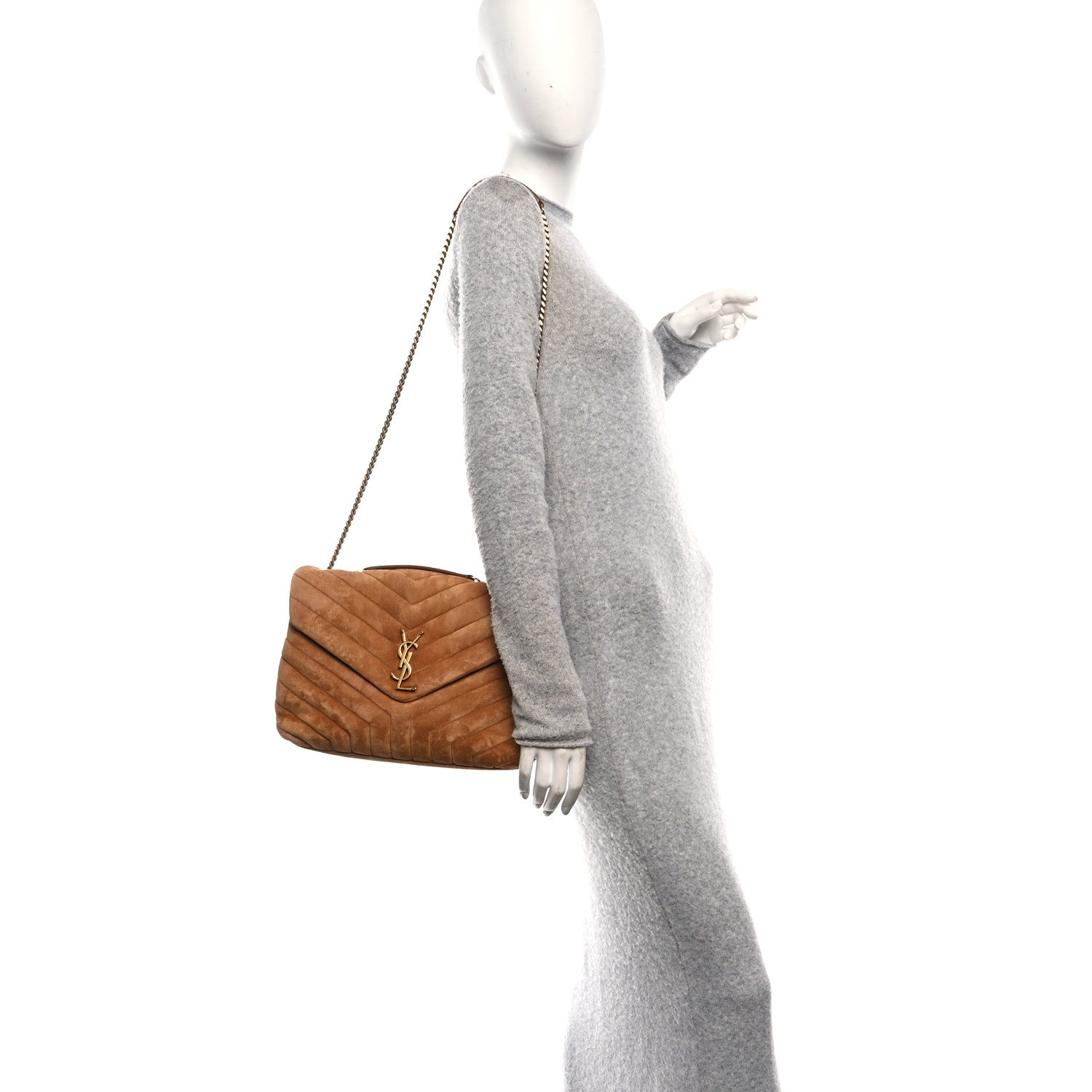 Saint Laurent Suede Y Quilted Monogram Medium Loulou Chain Satchel Cinnamon 2 of 11