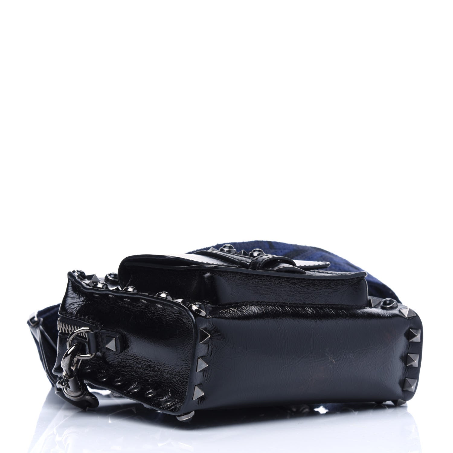 Valentino Garavani Craquele Calfskin Small Guitar Strap Rockstud Rolling Flap Pocket Shoulder Bag Black 3 of 14