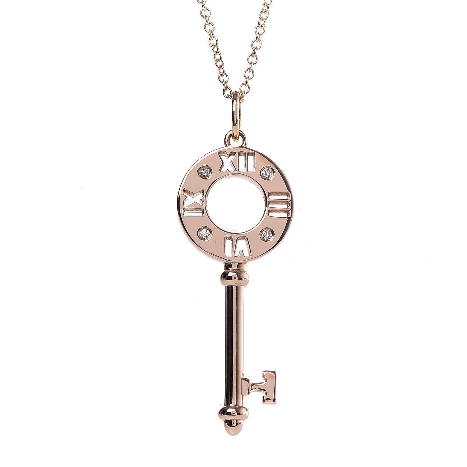 Tiffany 18K Rose Gold Diamond Atlas Pierced Key Pendant Necklace 4 of 8