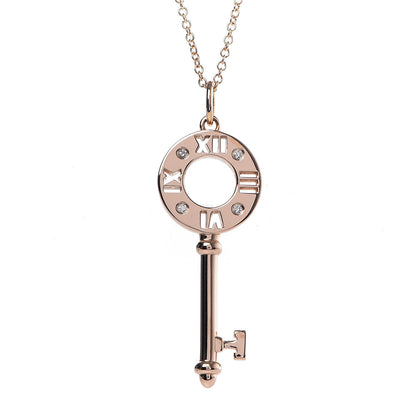 Tiffany 18K Rose Gold Diamond Atlas Pierced Key Pendant Necklace 4 of 8