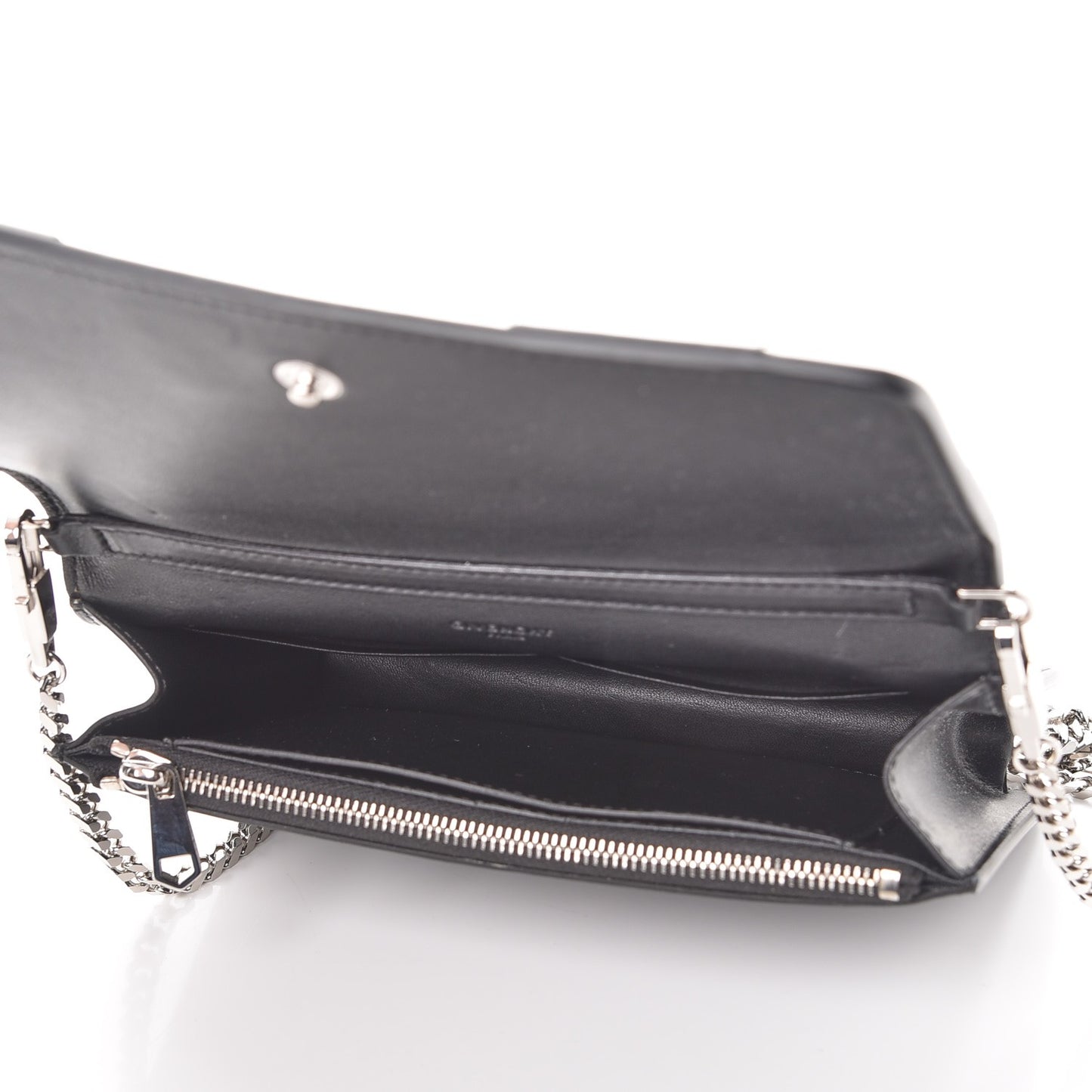 Calfskin Brogue Mini Pandora Chain Wallet Black White
