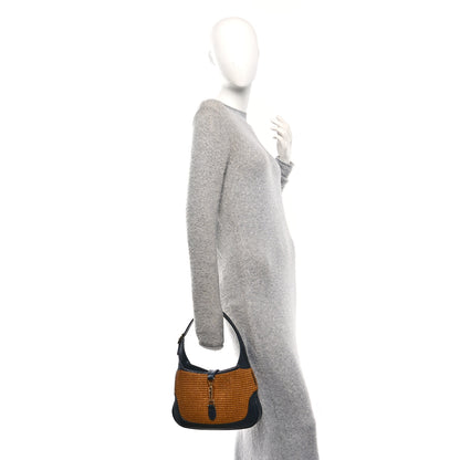 Gucci Straw Lux Boarded Dyana Lux Calfskin Small Jackie 1961 Hobo Natural Blue 2 of 10