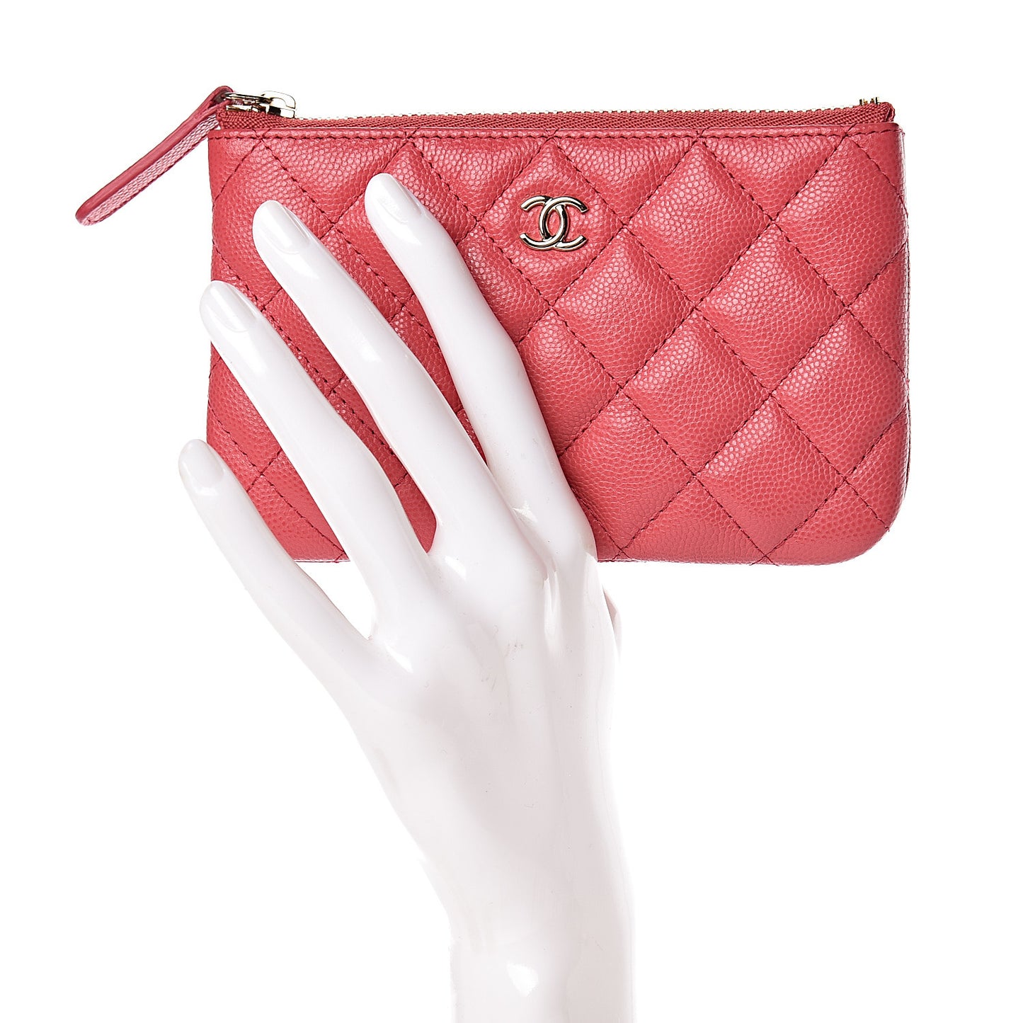 Caviar Quilted Small Cosmetic Case Dark Pink