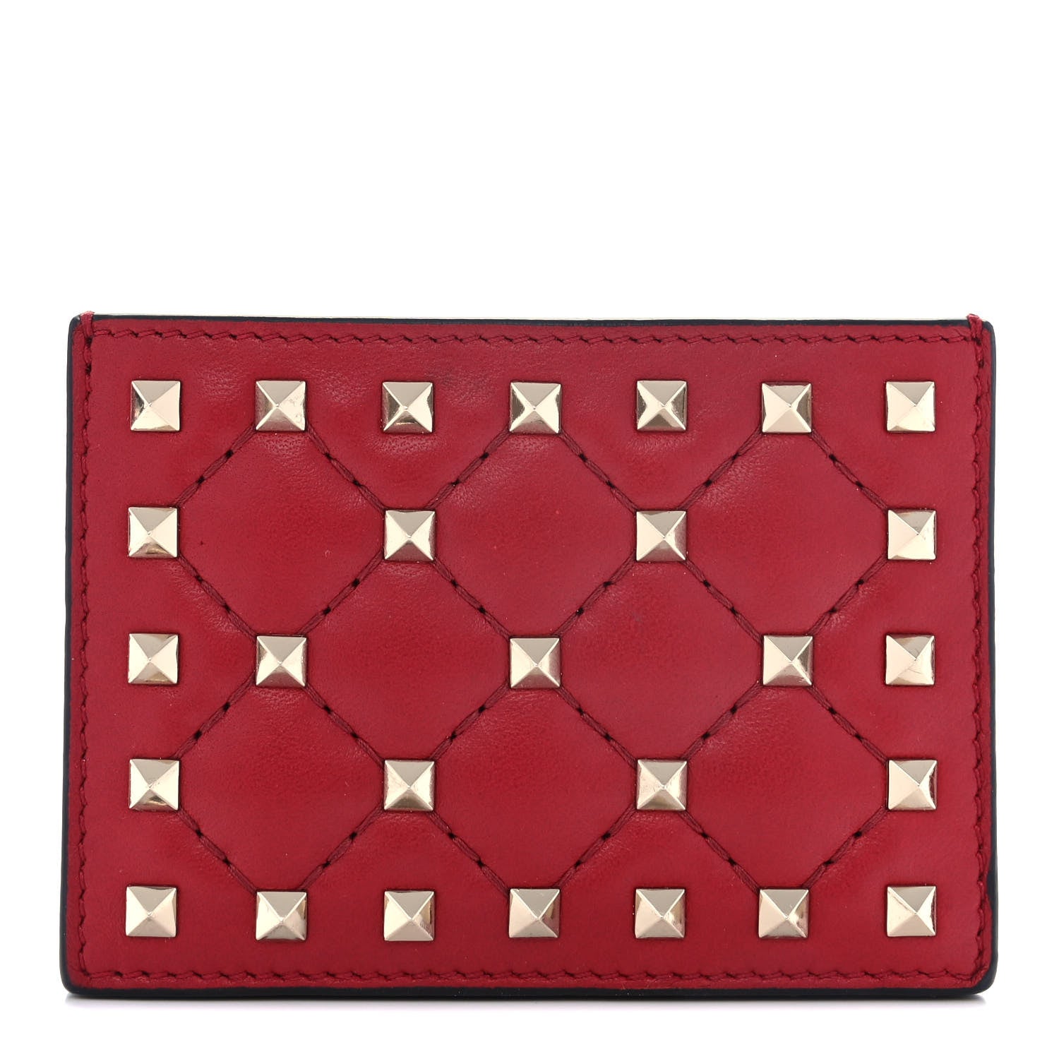 Valentino Garavani Lambskin Rockstud Spike Card Holder Red 1 of 10