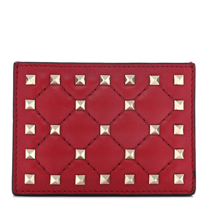 Valentino Garavani Lambskin Rockstud Spike Card Holder Red 1 of 10
