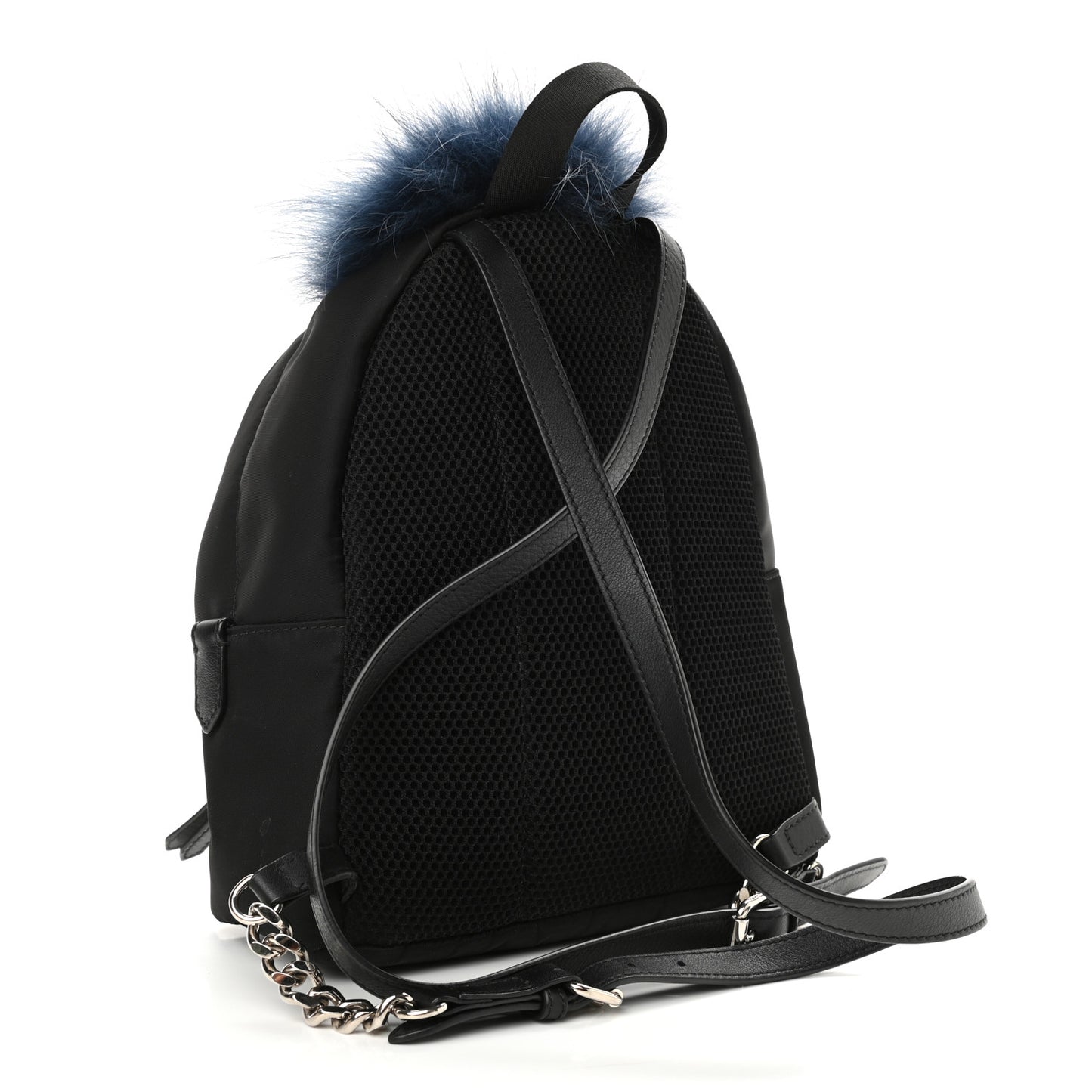 Nylon Vitello Fox Goat Fur Monster Eyes Mini Backpack Black Multicolor Sky
