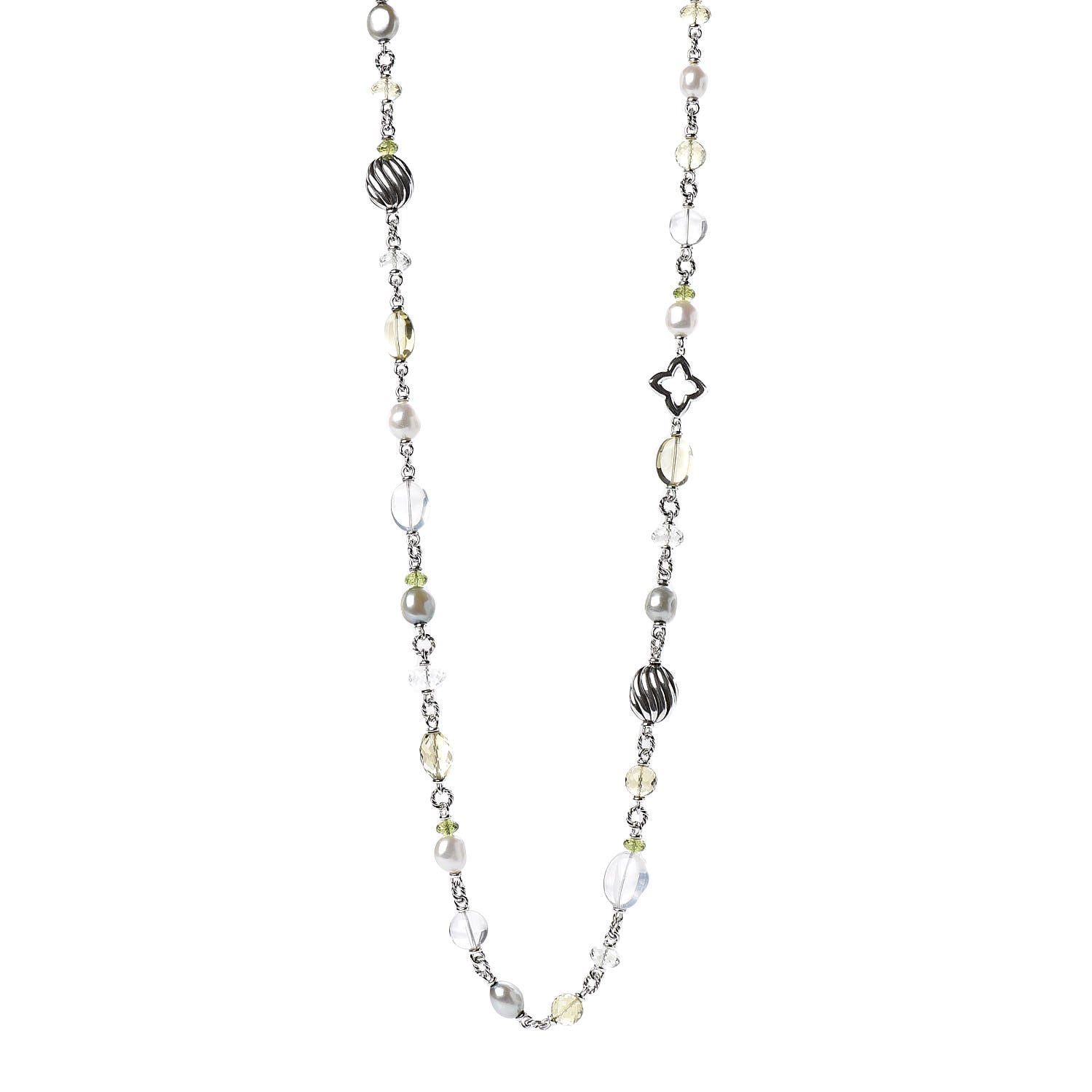 David Yurman Sterling Silver Pearl Peridot Citrine Quartz Quatrefoil Chain Necklace 1 of 6