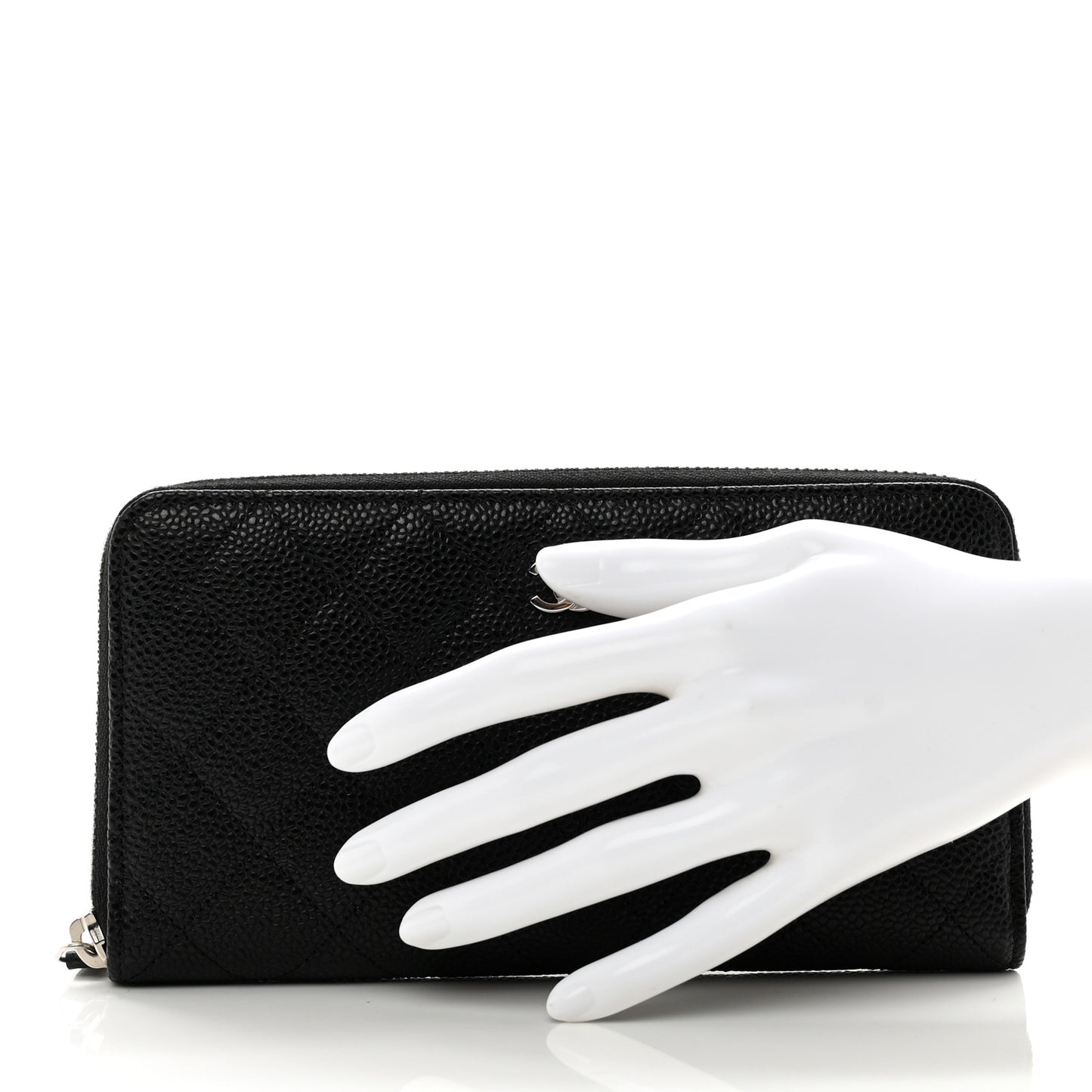 Caviar Quilted Large Gusset Zip Around Wallet Black