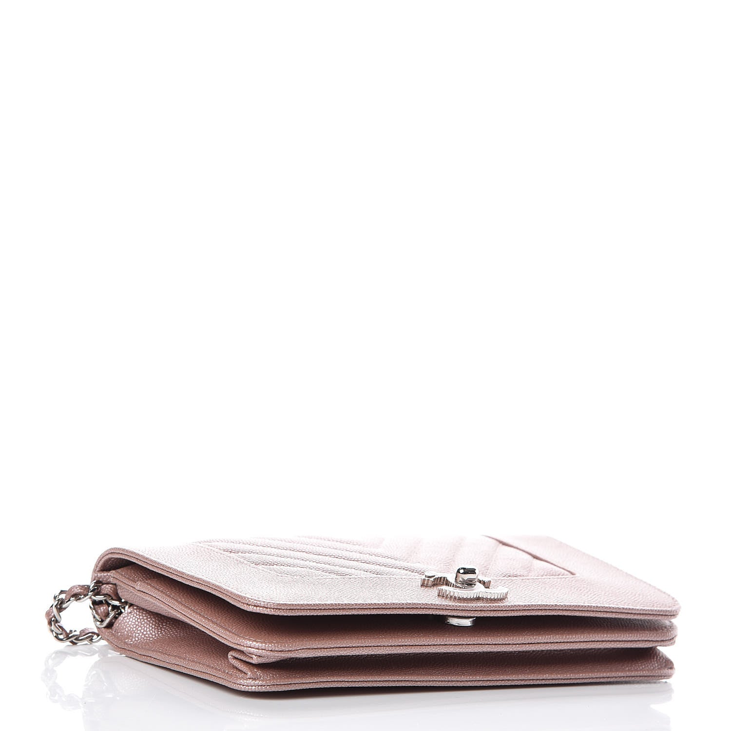 Chanel Metallic Caviar Chevron Quilted Vintage Mademoiselle Wallet On Chain WOC Pink 4 of 10