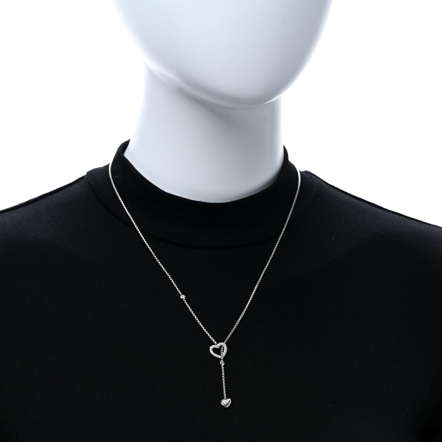 Sterling Silver Diamond Cable Heart Lariat Necklace