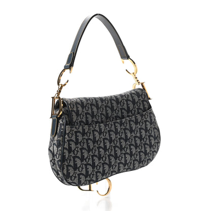 Christian Dior Monogram Double Saddle Bag Navy Blue 3 of 11