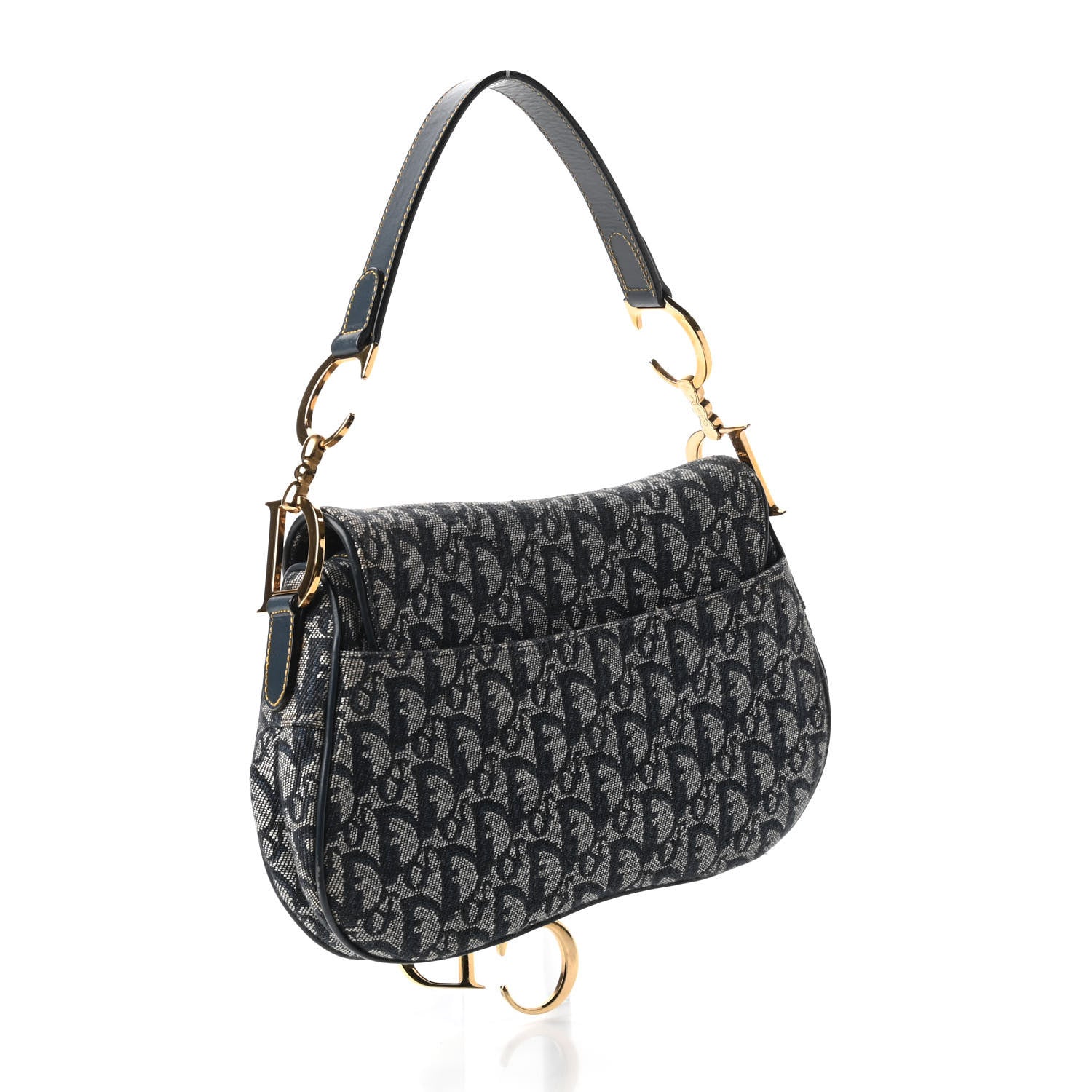 Christian Dior Monogram Double Saddle Bag Navy Blue 3 of 11
