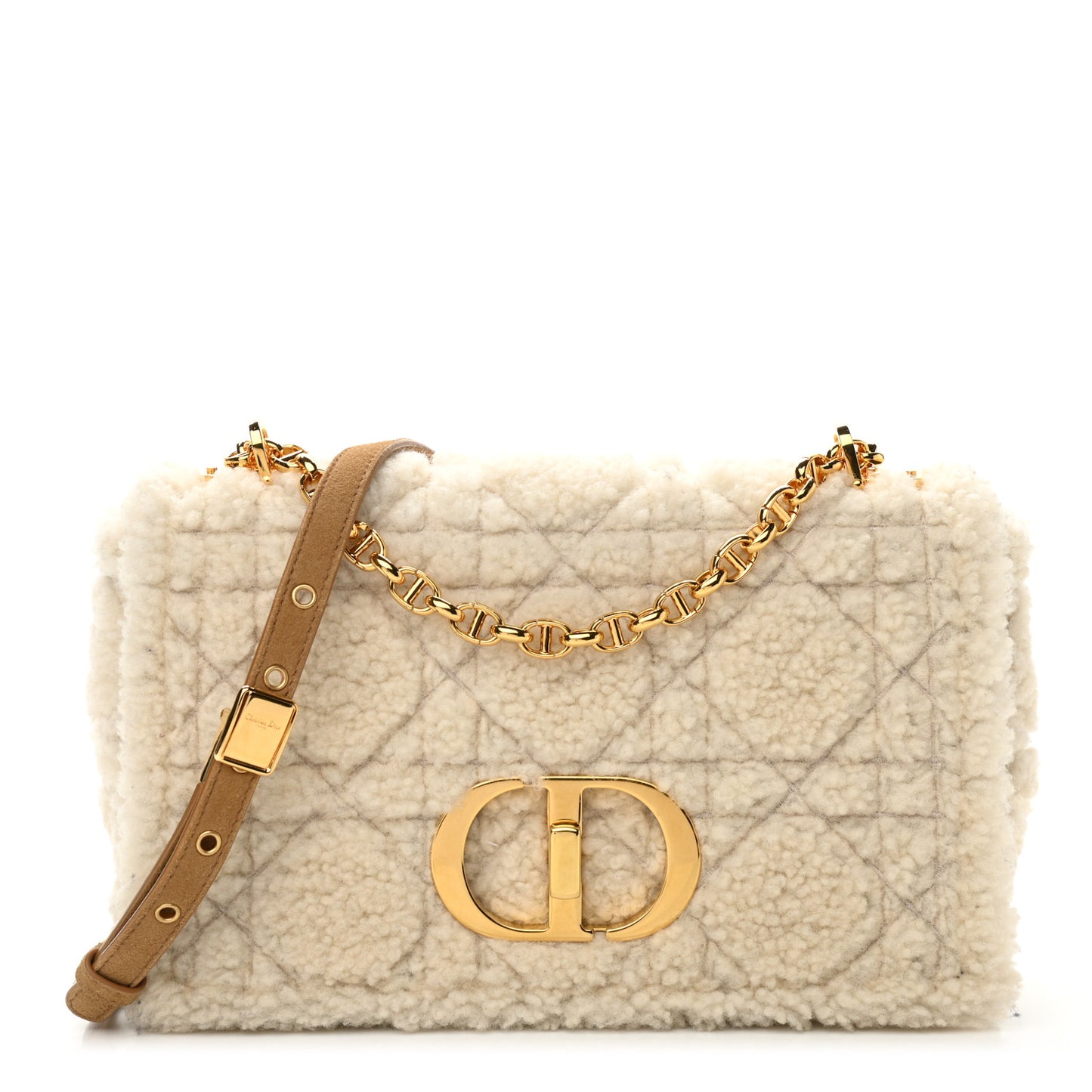 Shearling Cannage Medium Caro Bag Natural