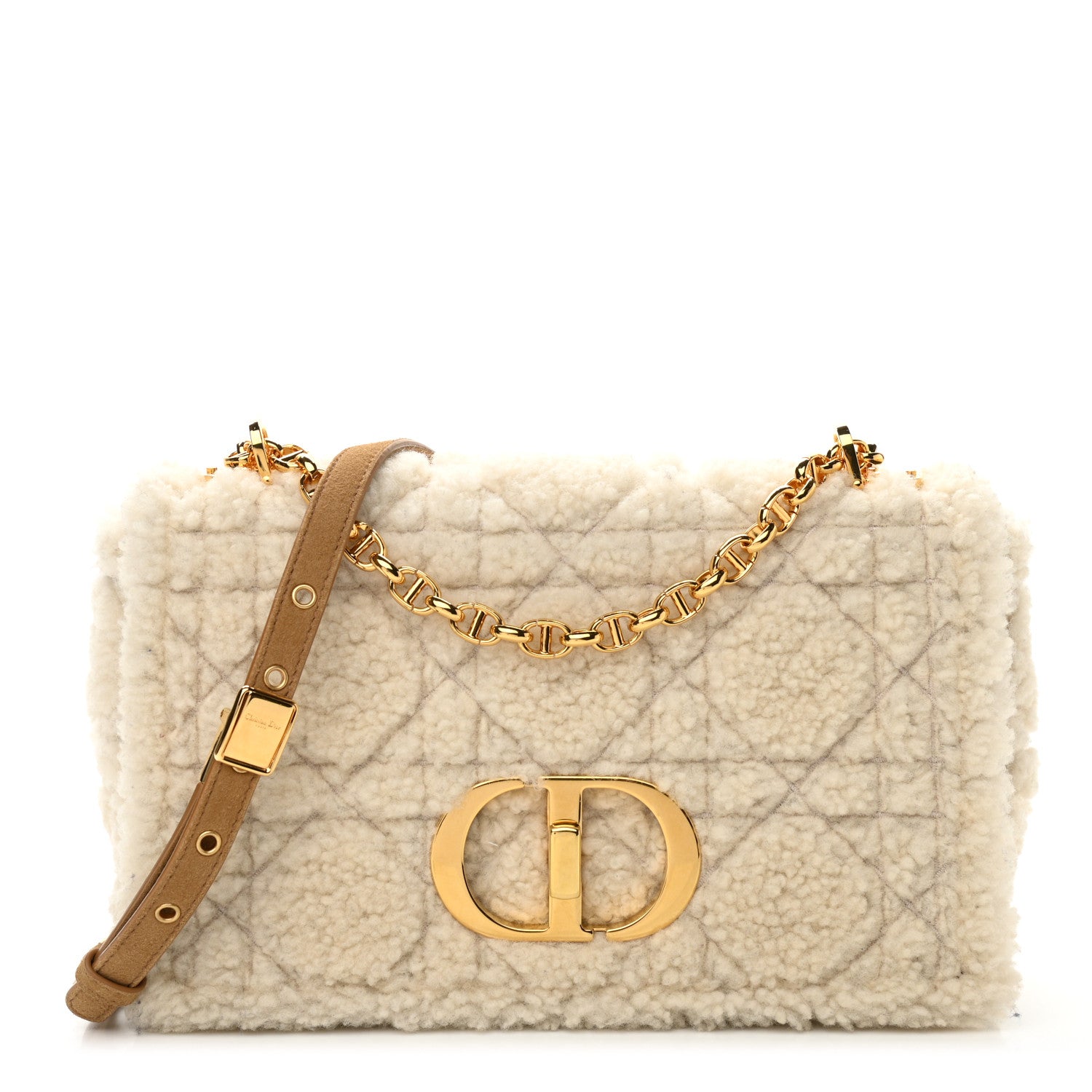 Christian Dior Shearling Cannage Medium Caro Bag Natural 1 of 9