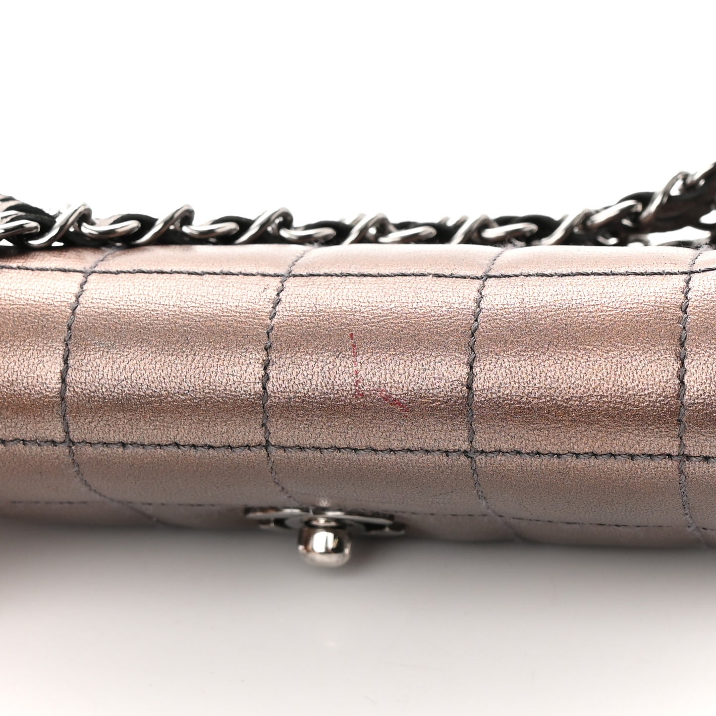 Metallic Lambskin Quilted Chocolate Bar 3 Chain Flap Bronze