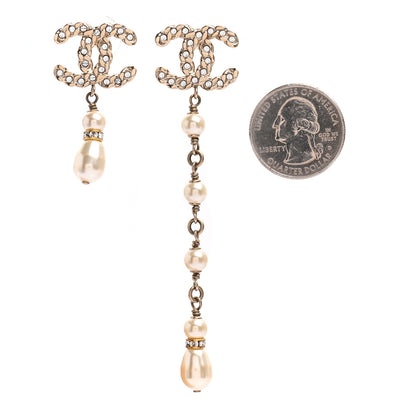 Chanel Crystal Pearl CC Drop Earrings Gold 2 of 4