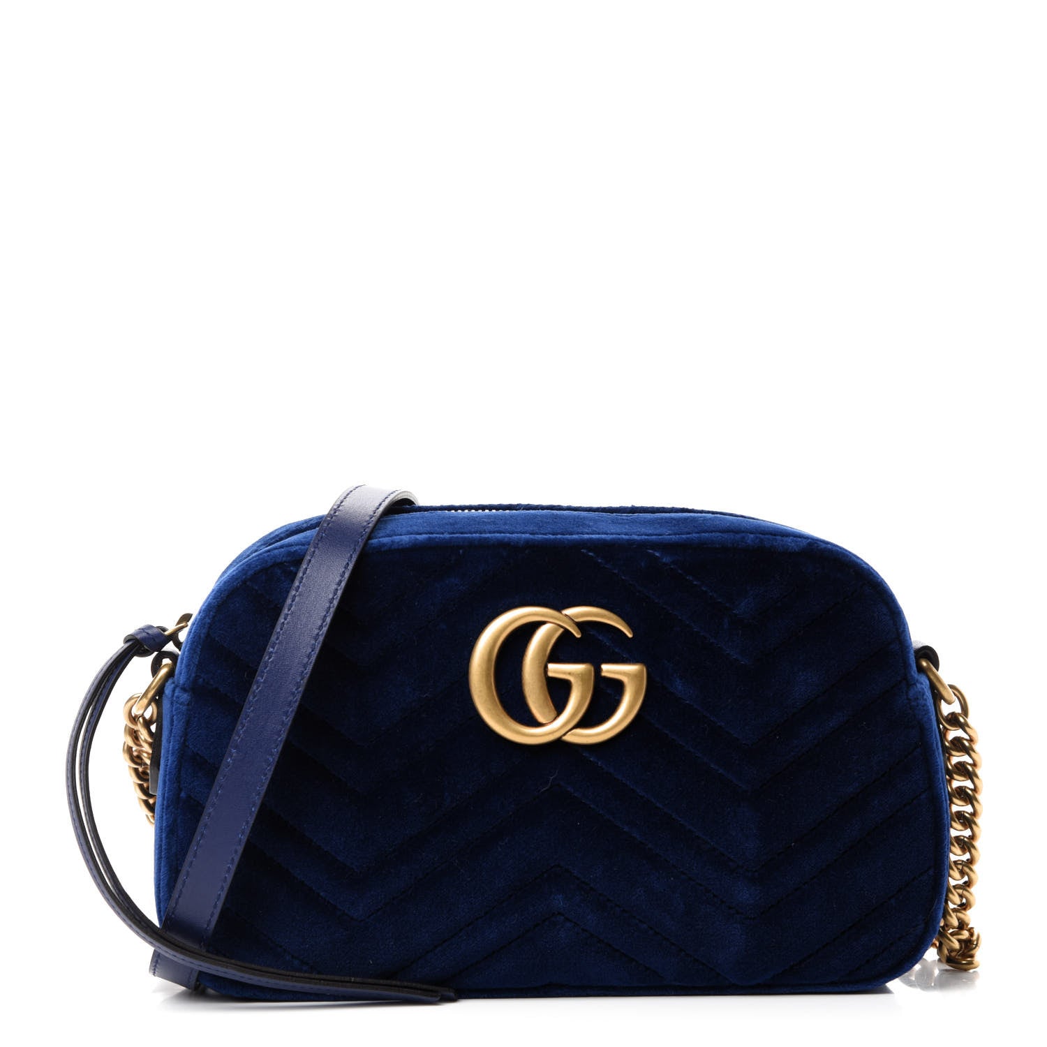 Gucci Velvet Matelasse Small GG Marmont Chain Shoulder Bag Cobalt 1 of 10