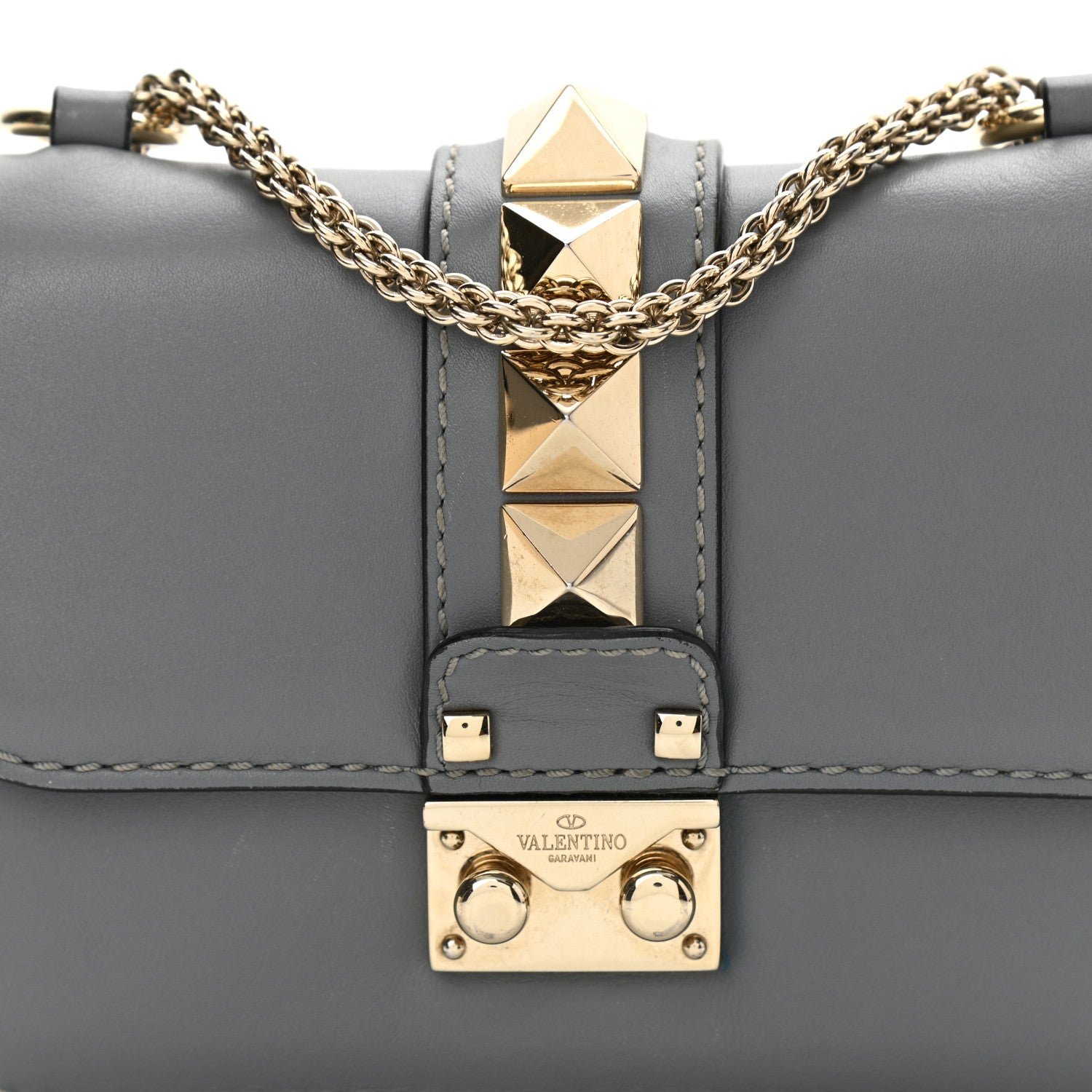 Valentino Garavani Vitello Mini Glam Lock Rockstud Flap Light Stone 7 of 12