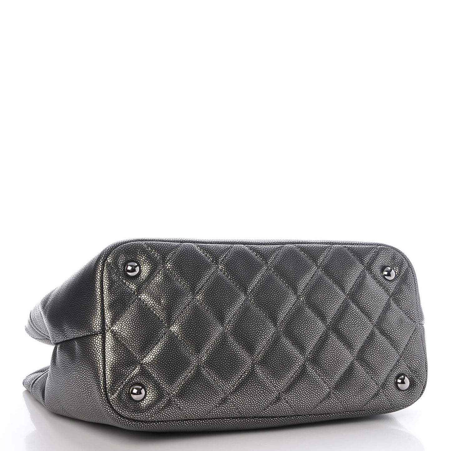 Metallic Caviar Quilted CC Timeless Tote Dark Silver