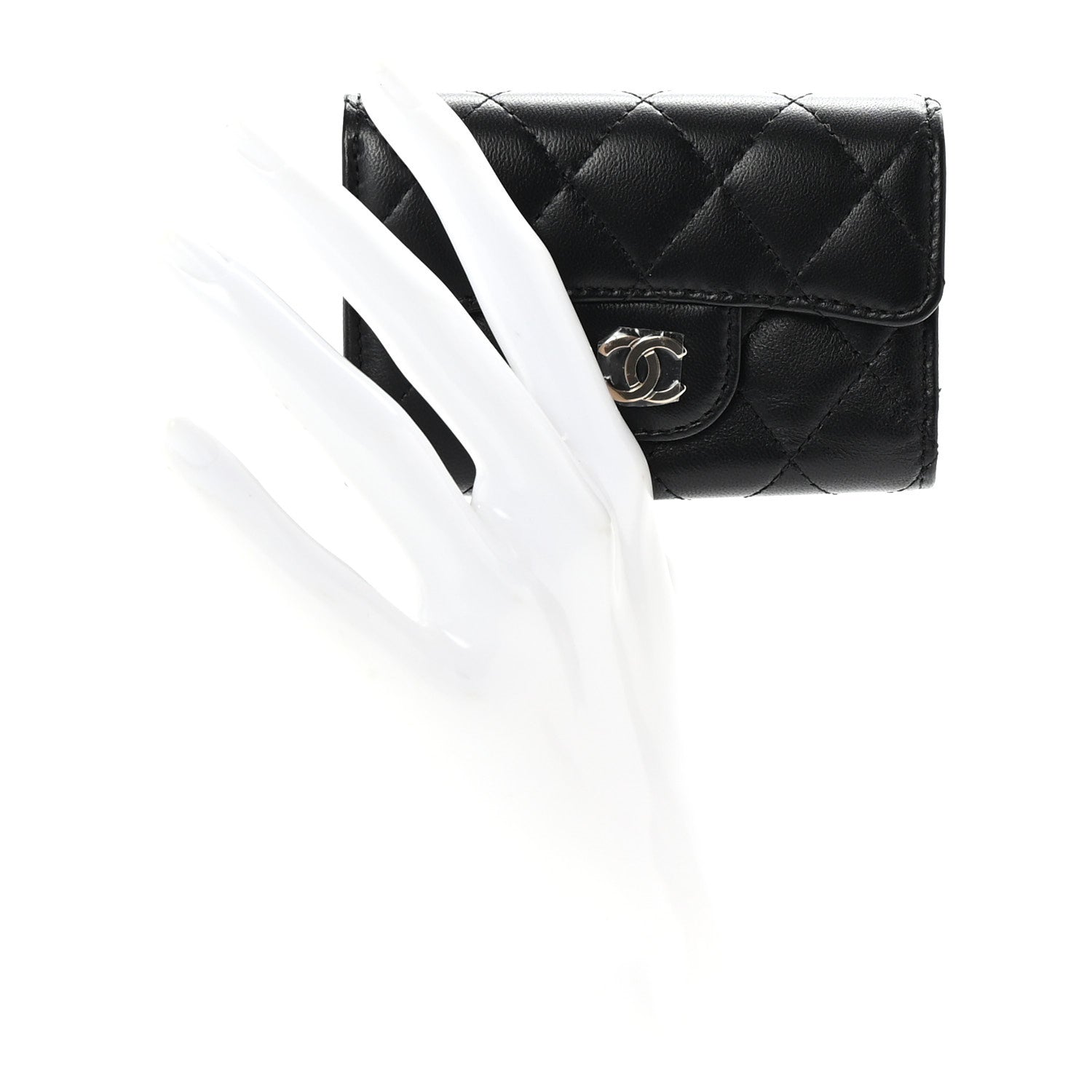 Chanel Lambskin Quilted Classic 4 Key Holder Wallet Black 2 of 9