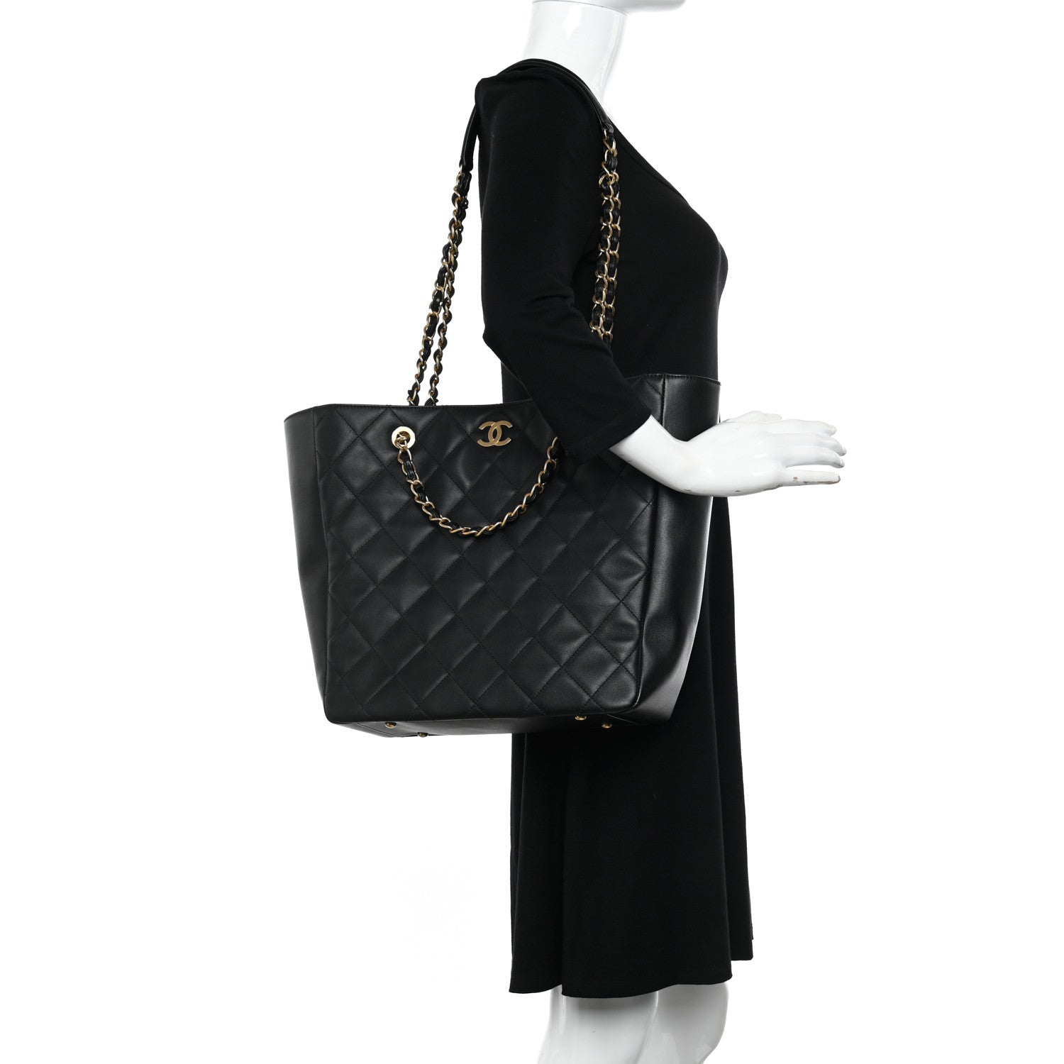 Chanel Calfskin Stitched Large Shopping Bag Black 2 of 12