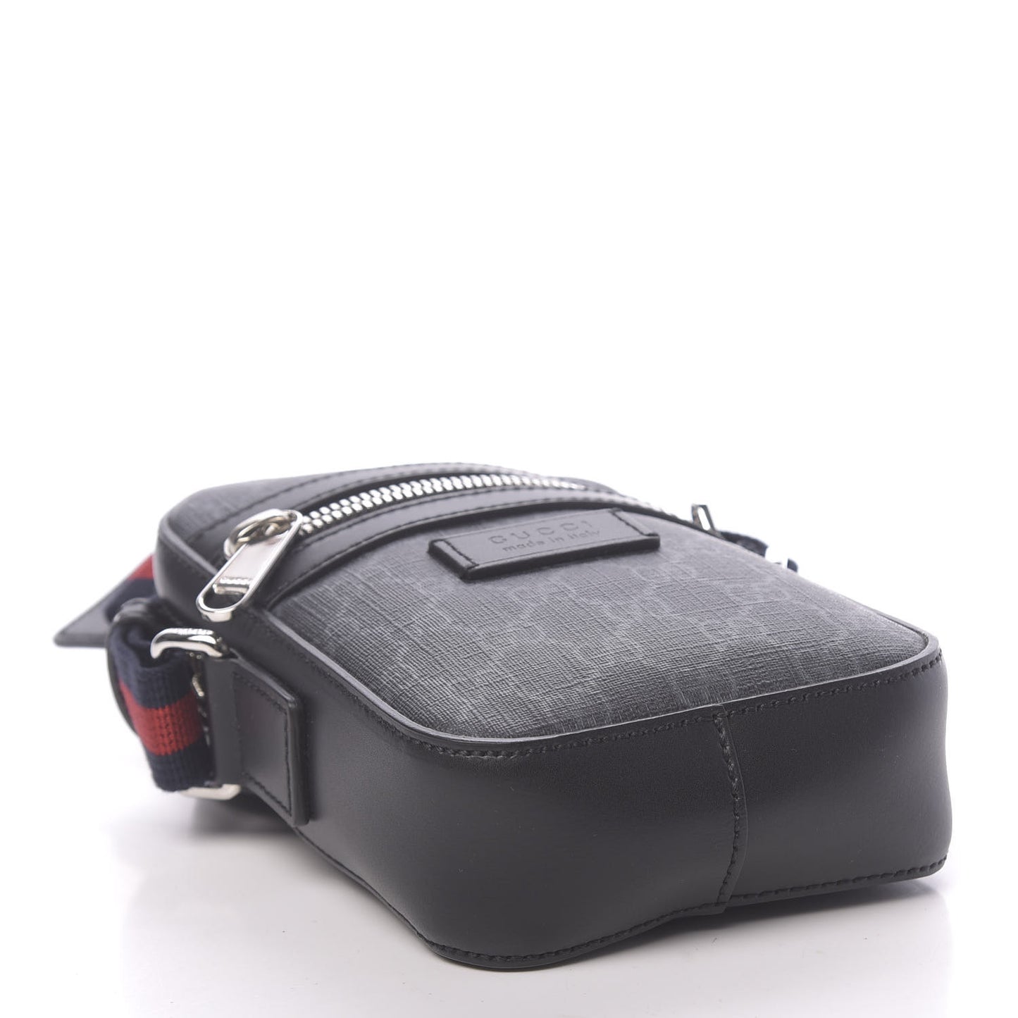 GG Supreme Monogram Appia Calfskin Web Small Camera Messenger Bag Black Grey