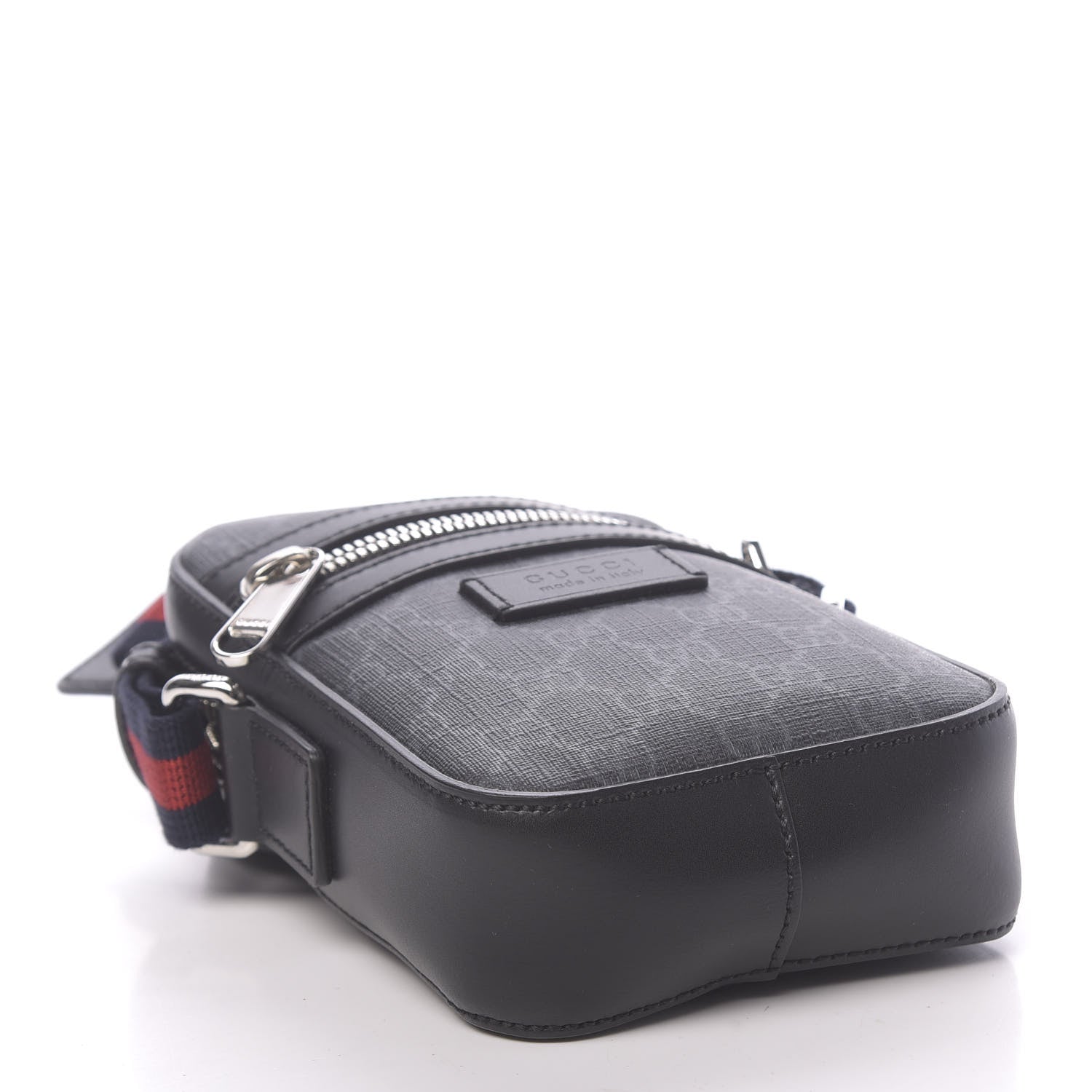 Gucci GG Supreme Monogram Appia Calfskin Web Small Camera Messenger Bag Black Grey 4 of 10