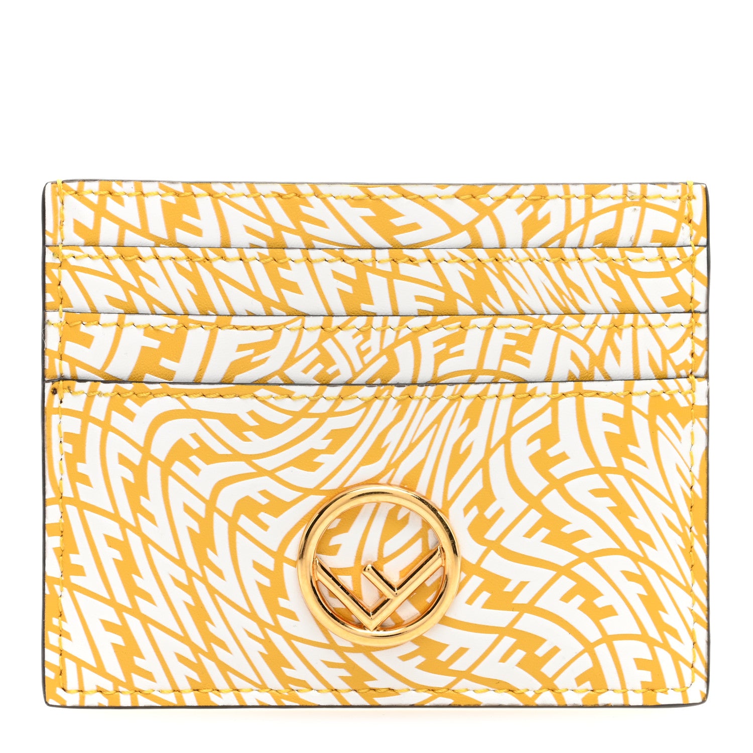 Fendi X SARAH COLEMAN Vitello Liberty Ceylon F is Fendi Micro FF Vertigo Embossed Card Holder Mimosa White 1 of 7