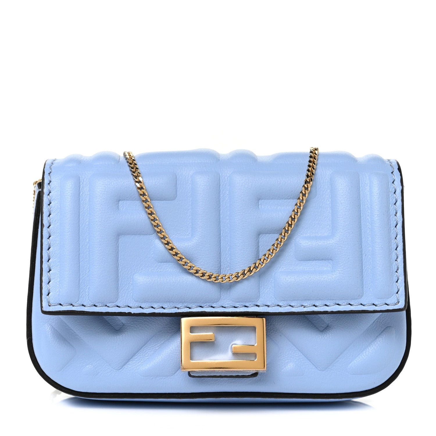 Fendi Nappa Matisse FF Embossed Nano Baguette Charm Placid Blue 1 of 7