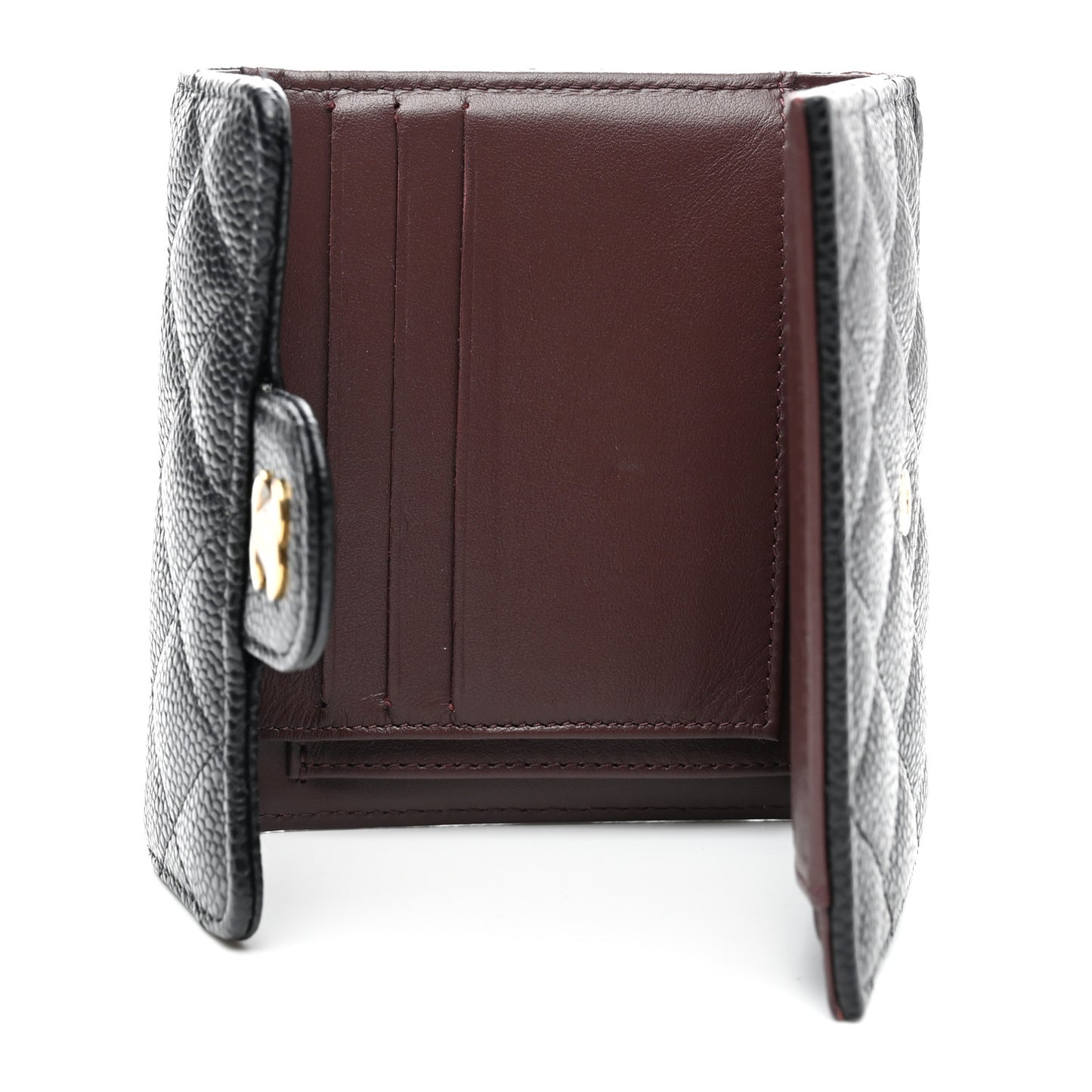 Caviar Quilted Compact Flap Wallet Black