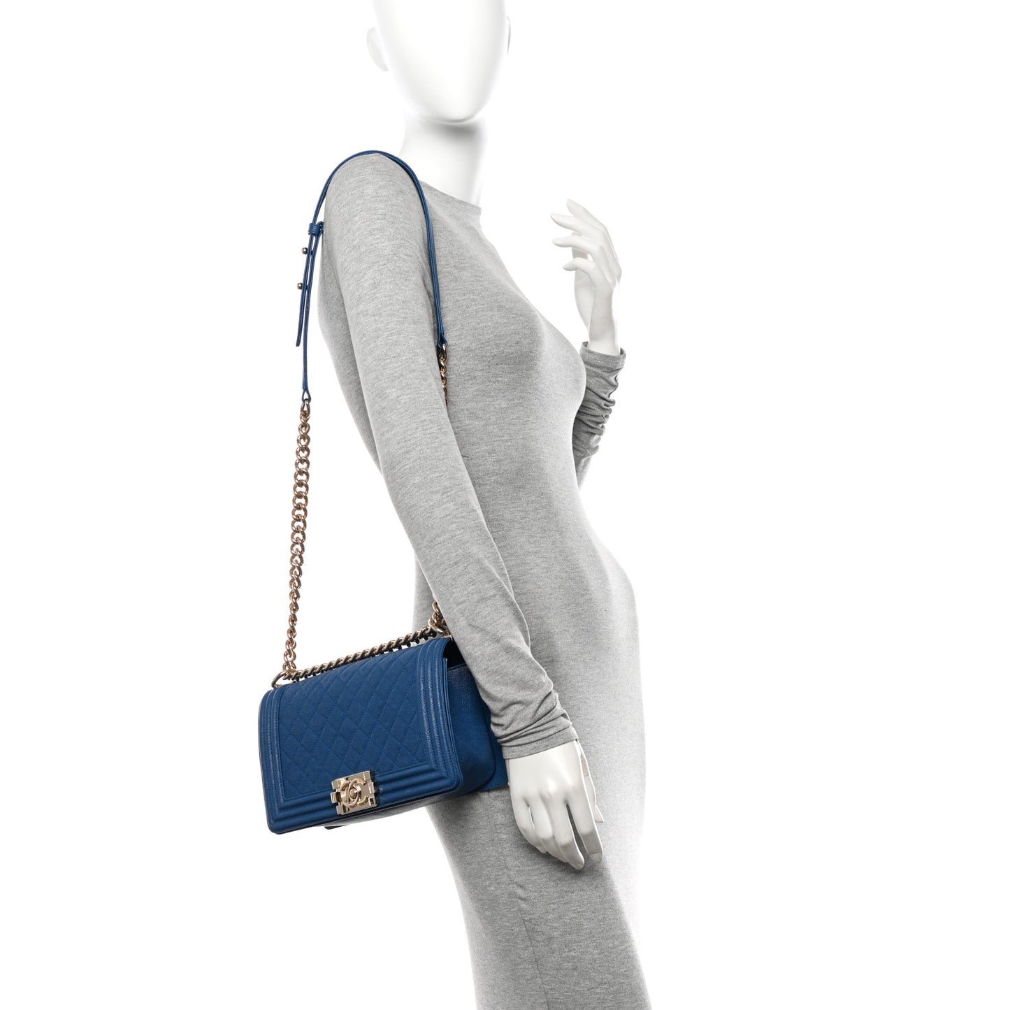 Caviar Quilted Medium Boy Flap Blue